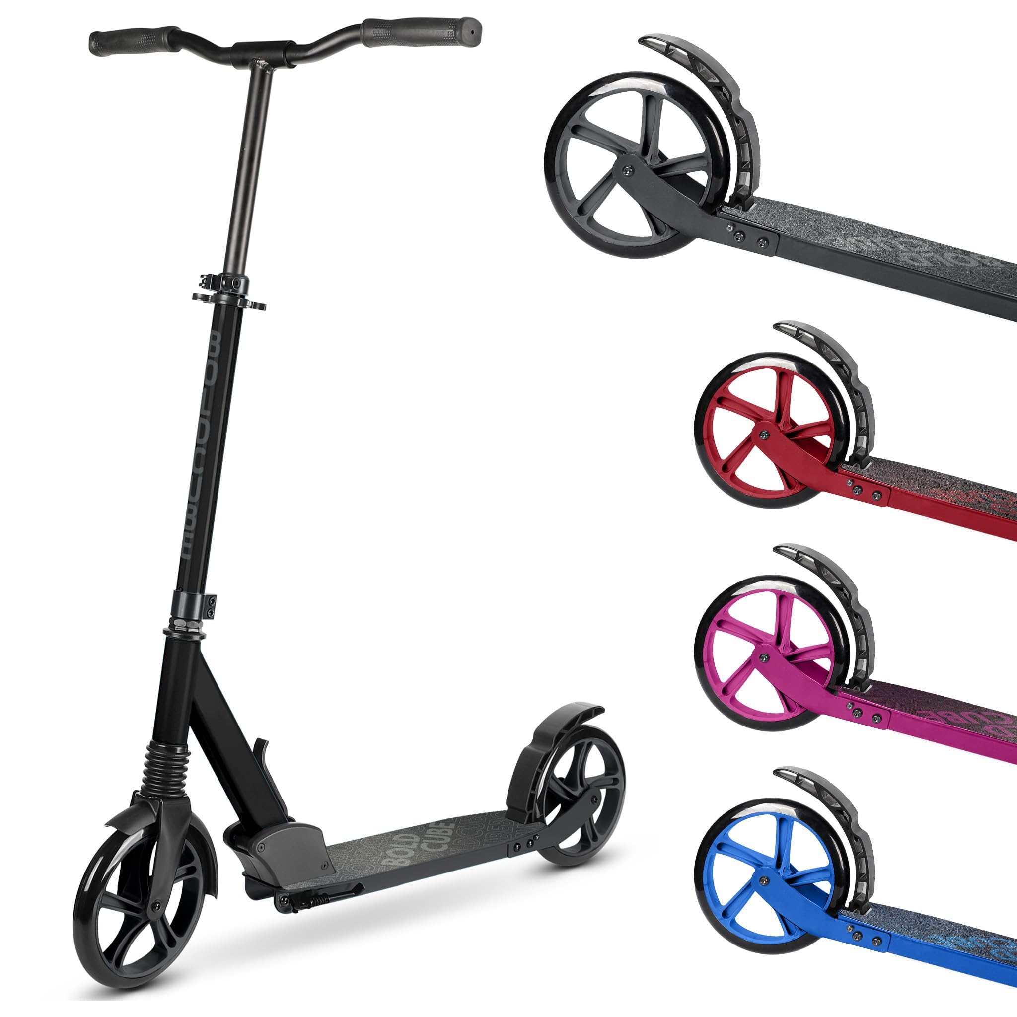 BOLDCUBE Big 2 Wheel Scooter - Foldable Commuter for Kids & Teens - Charcoal