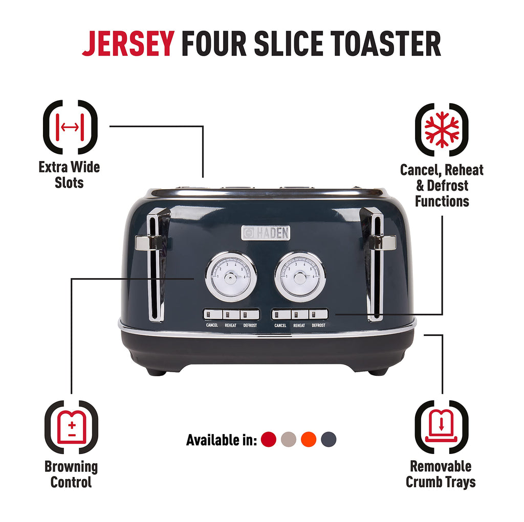 Haden Jersey 4-Slice Toaster – Steel Blue Stainless Steel Wide Slot