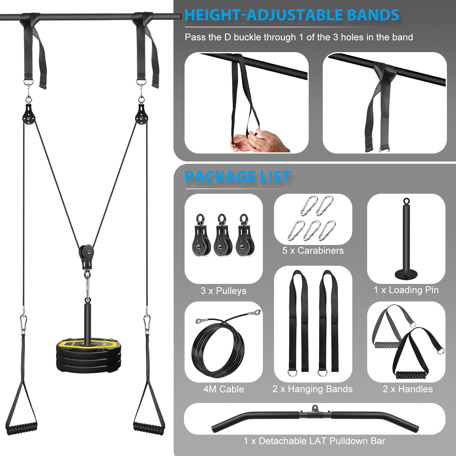 FASPUP Home Gym Cable Pulley System – LAT Pull Down & Arm Workout Kit