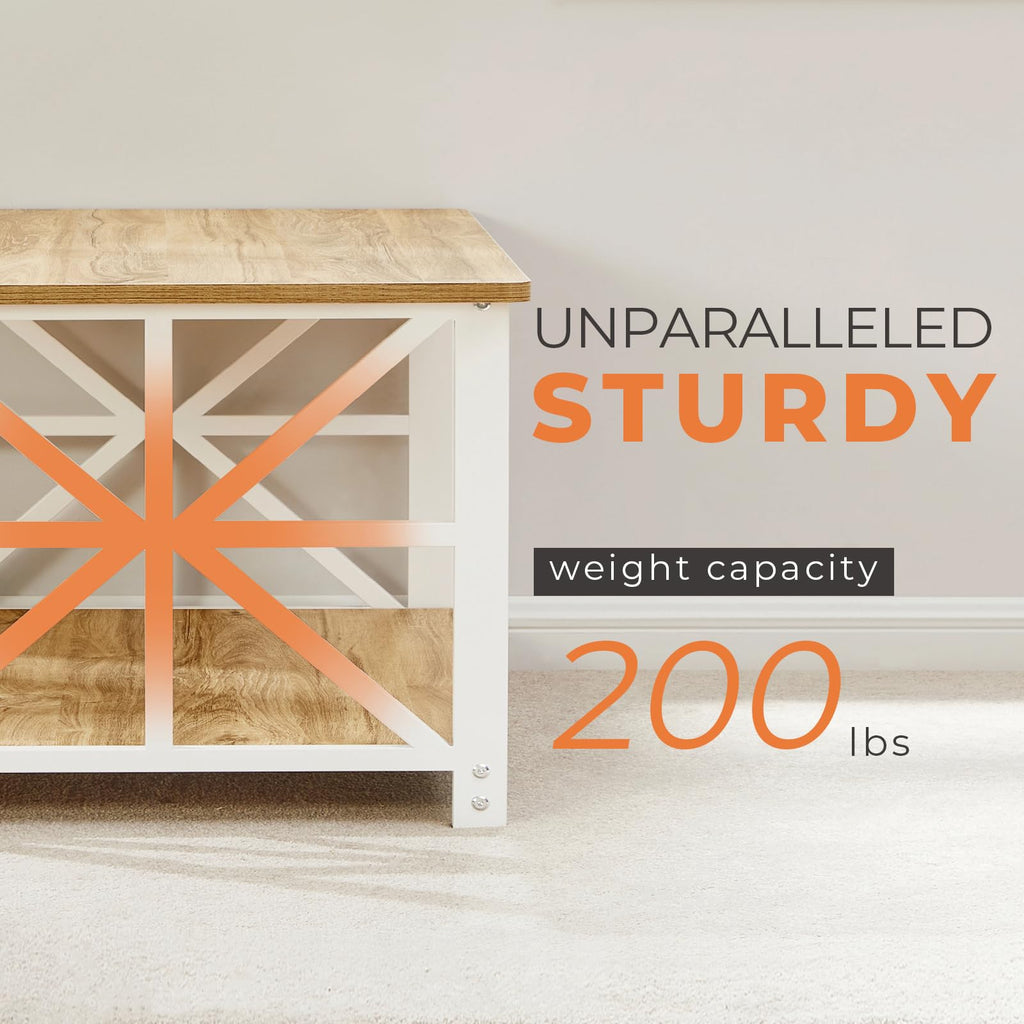 GreenForest 2-Tier Coffee Table | 100cm Oak Center Table with X-Frame