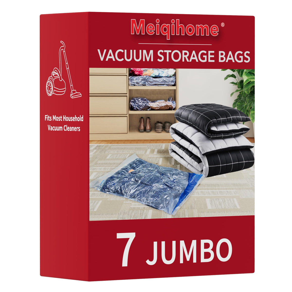 Vacuum Storage Bags 7 Jumbo, Space Saver Sealer Bags, Airtight Compression Bags for Clothes, Pillows, Comforters, Blankets, Bedding - image 1