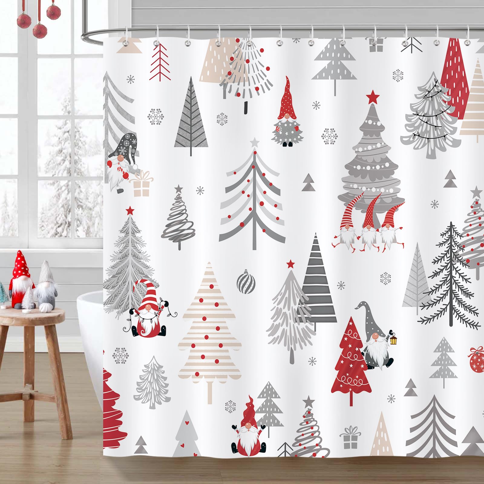 Bonhause Christmas Gnome Shower Curtain | Waterproof Polyester, 180x180cm