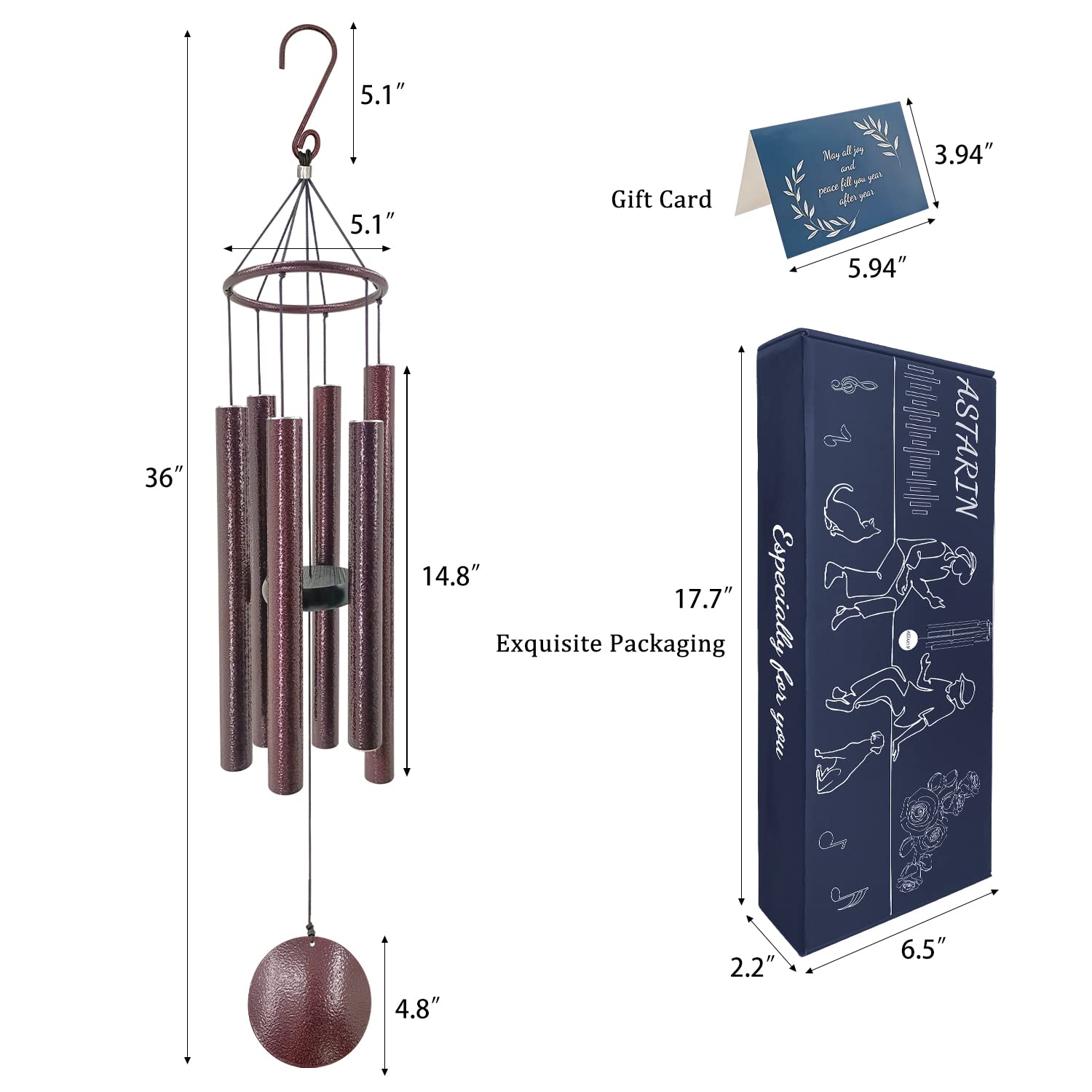 Astarin 36 Inch Memorial Wind Chimes – Deep Tone Metal Sympathy Gift
