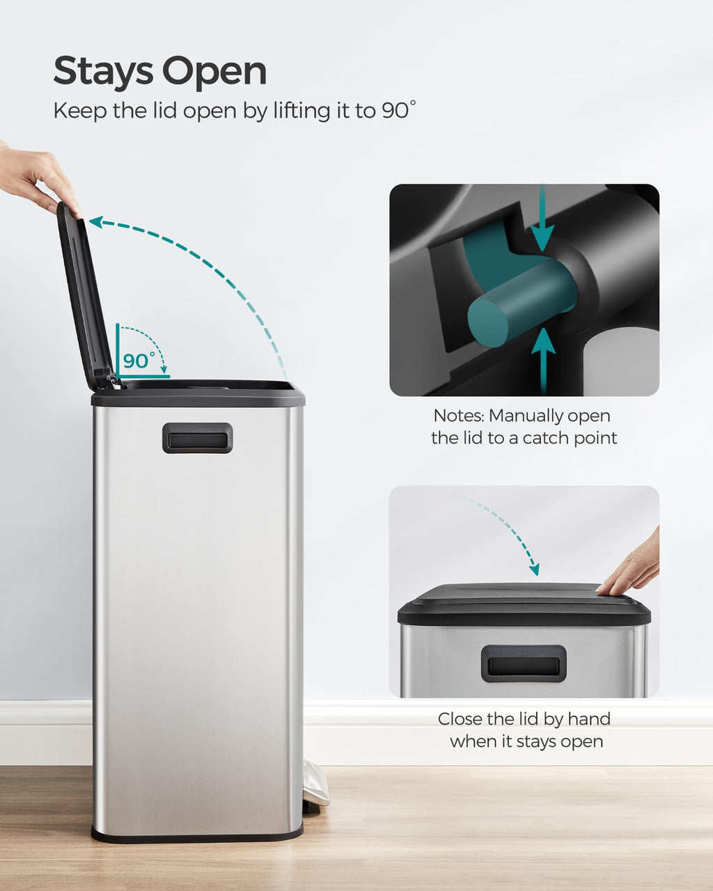 Songmics 40L Kitchen Pedal Bin | Soft Close Stainless Steel Waste Bin
