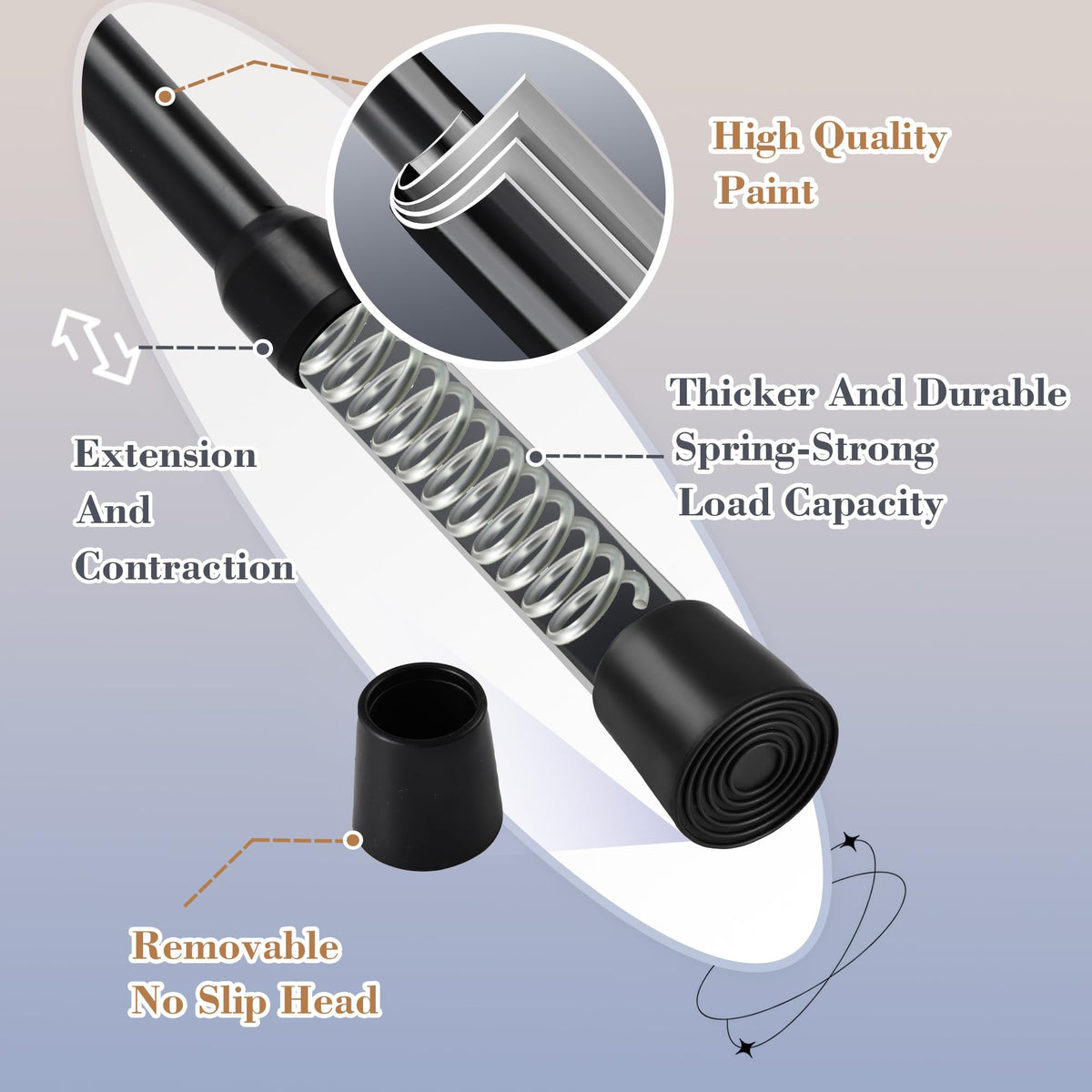 Extendable Curtain Pole Telescopic Curtain Rod Tension Rod,Length 105-190cm - image 4