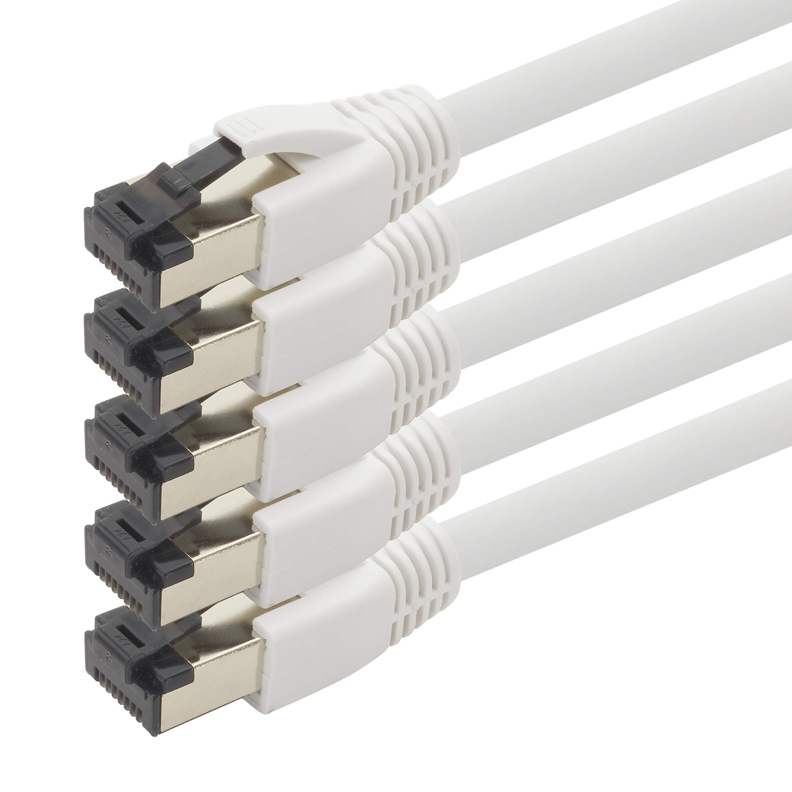 1aTTack.de Cat 8 Ethernet Cable - 3m White 40Gbps 2000MHz LSZH (5 Pack)