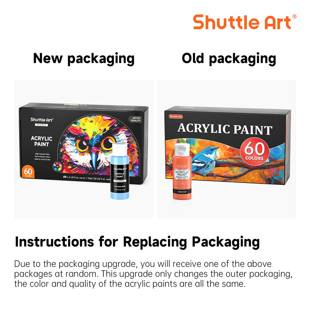 Shuttle Art 72 Pack Acrylic Paint Set - 60 Colors with 12 Brushes