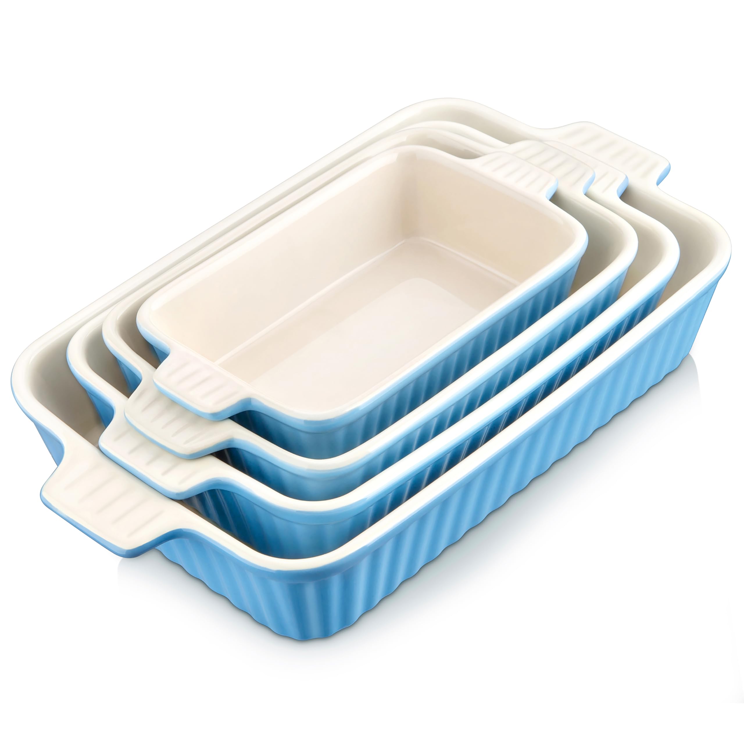 MALACASA 4-Piece Rectangular Porcelain Baking Dish Set with Handles, Blue