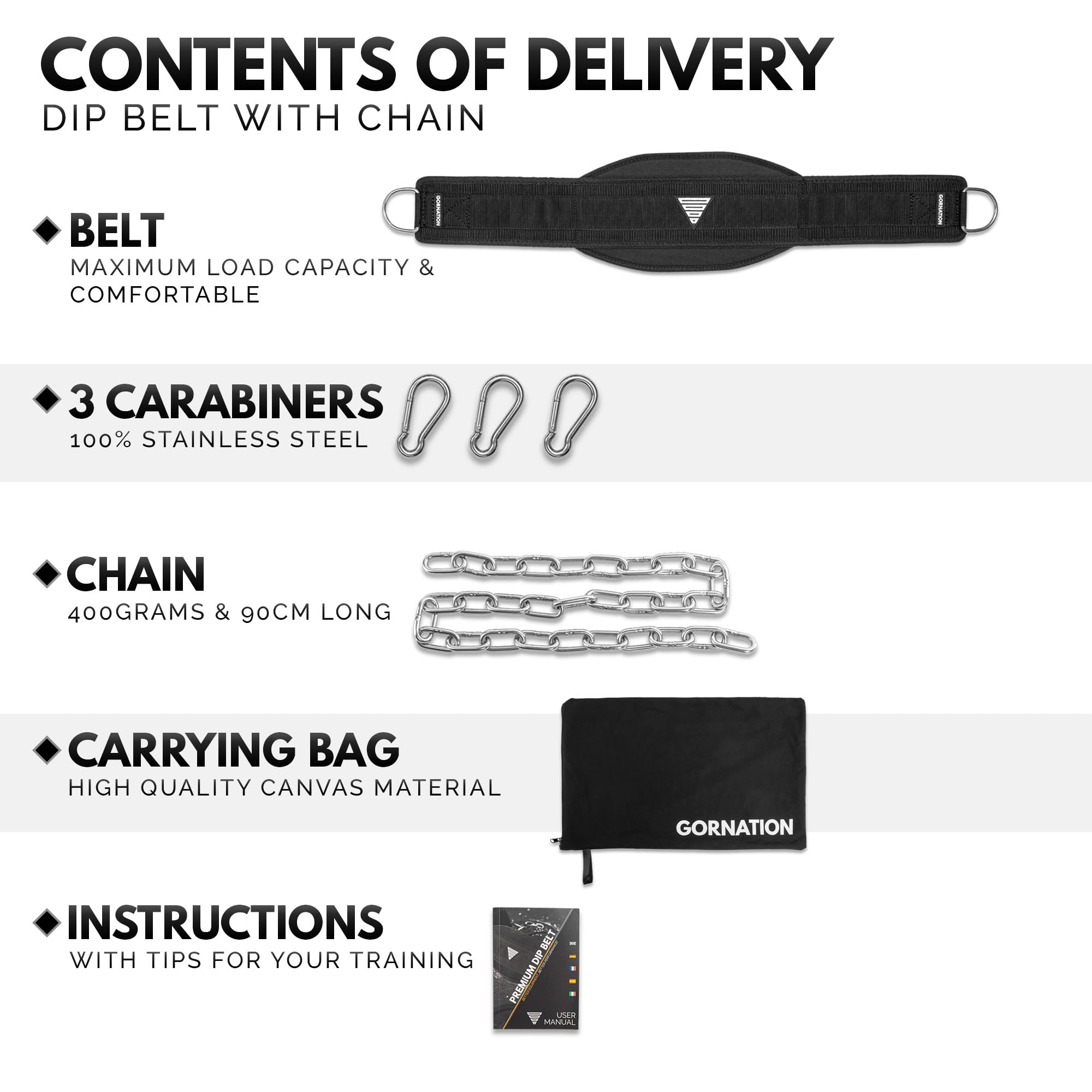 GORNATION Dip Belt – 1000kg Load Capacity with Stainless Steel Chain