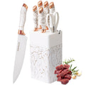 Lapelux 6-Piece Kitchen Knife Set with Block | White Stainless Steel