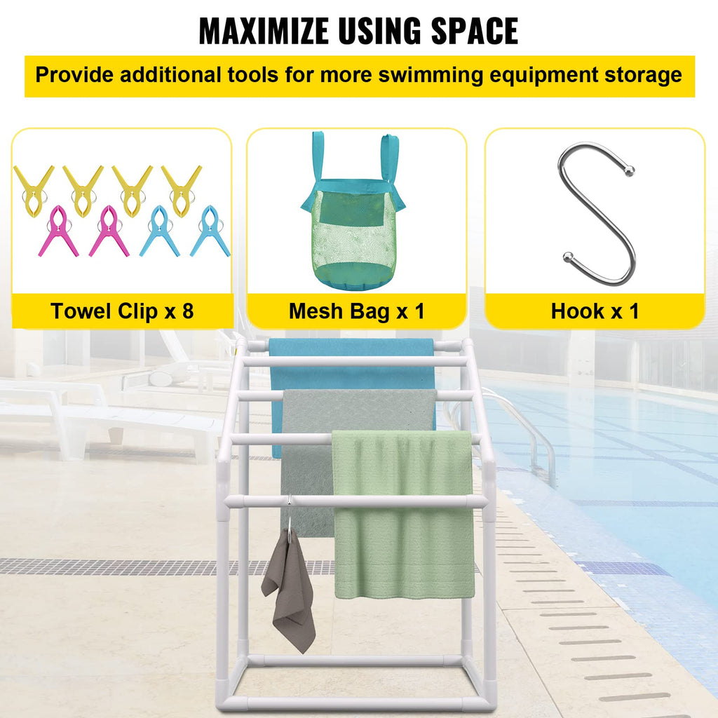 VEVOR Pool Towel Rack | 5-Bar Freestanding PVC Outdoor Storage Organizer