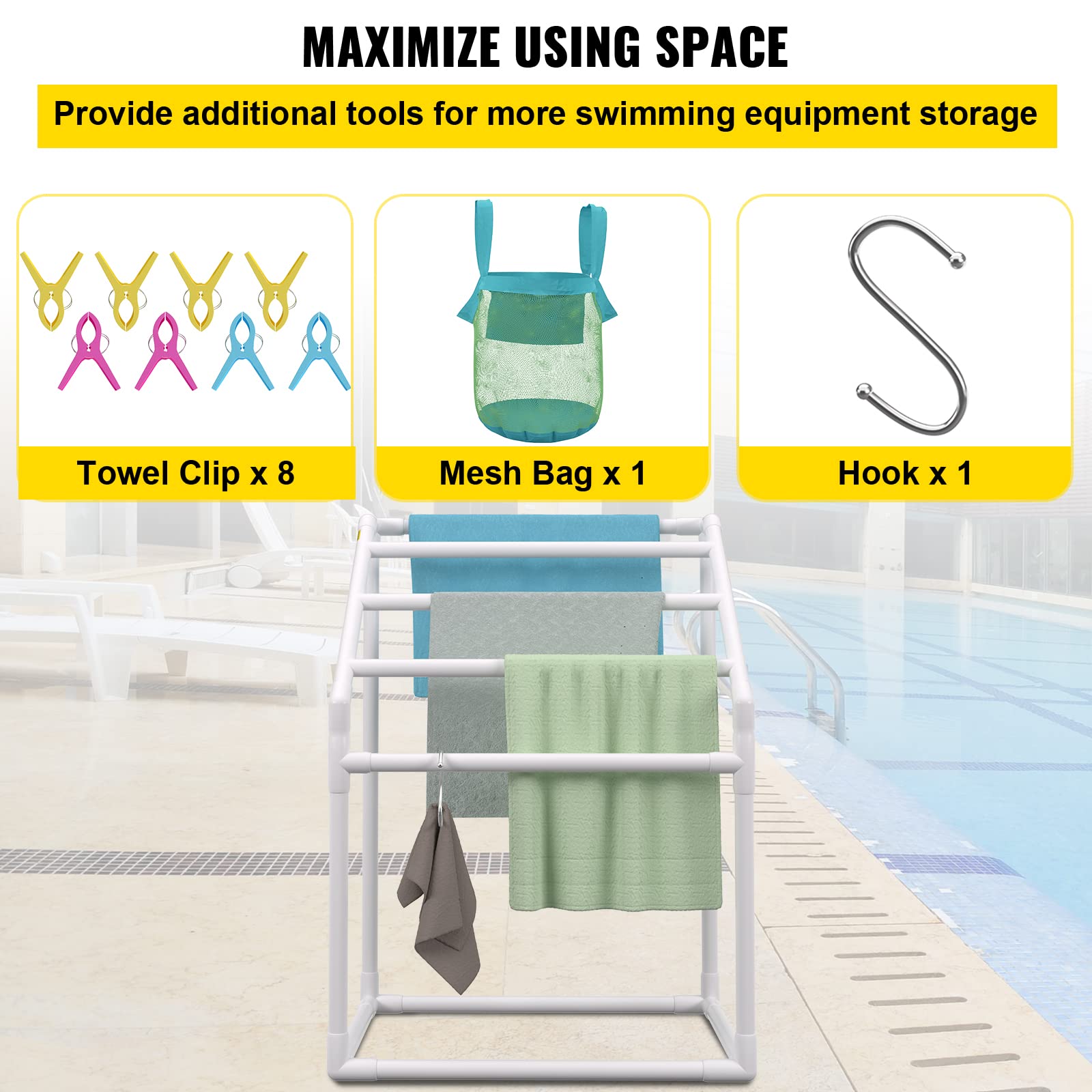 VEVOR Pool Towel Rack | 5-Bar Freestanding PVC Outdoor Storage Organizer