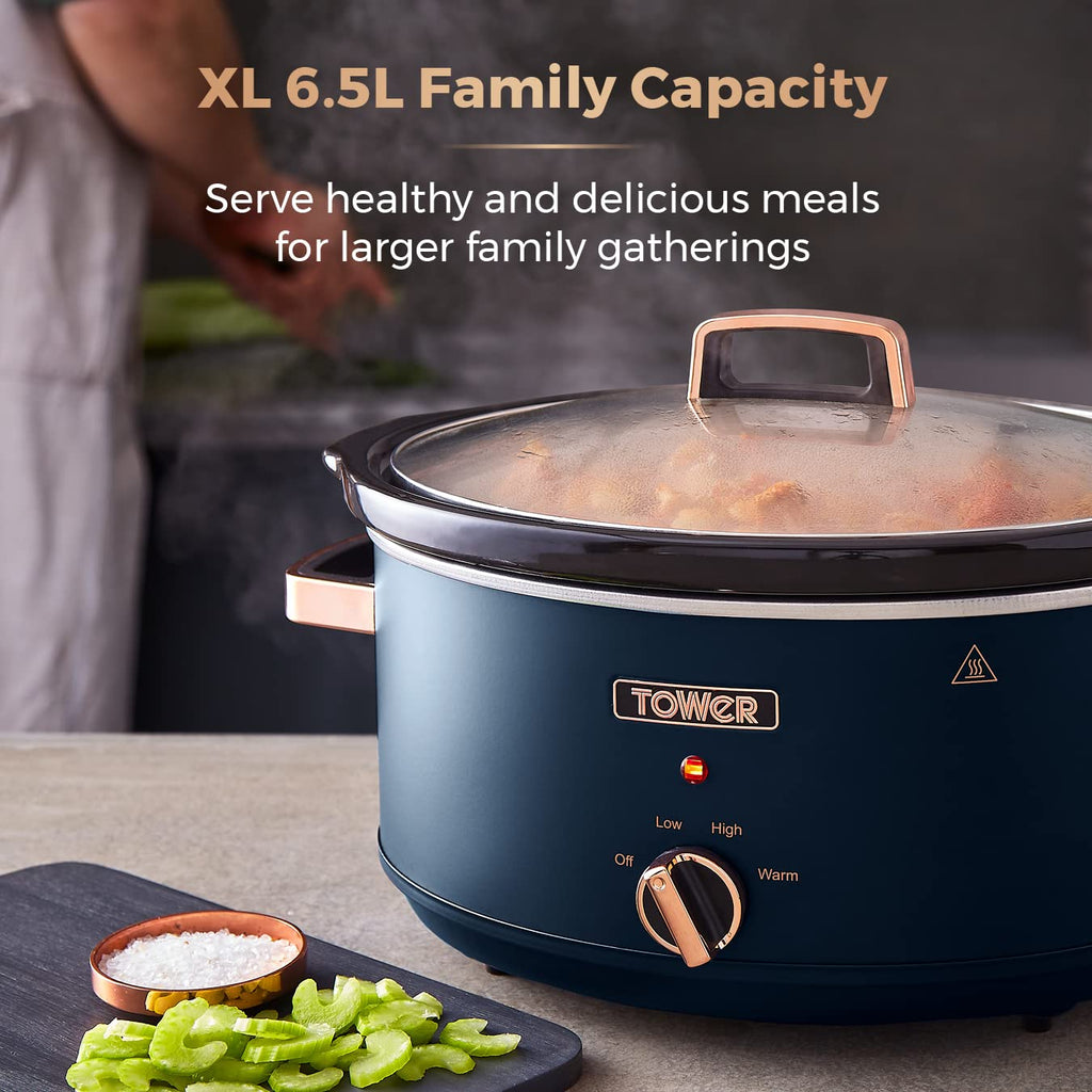 Tower Cavaletto 6.5L Slow Cooker | Midnight Blue & Rose Gold