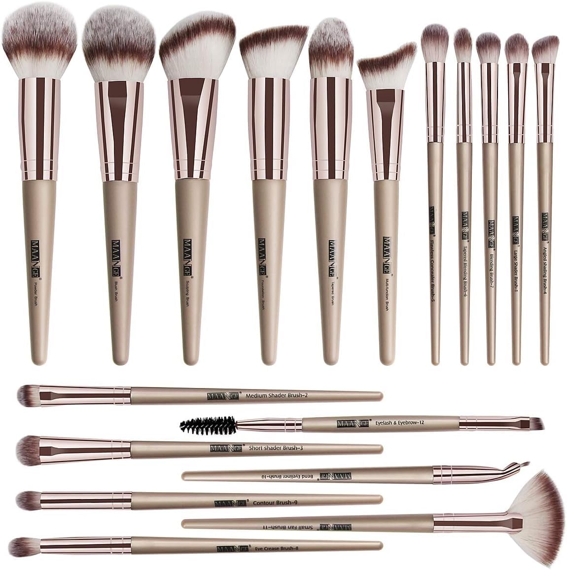 MAANGE 18 Pcs Makeup Brush Set | Synthetic Brushes in Champagne Gold
