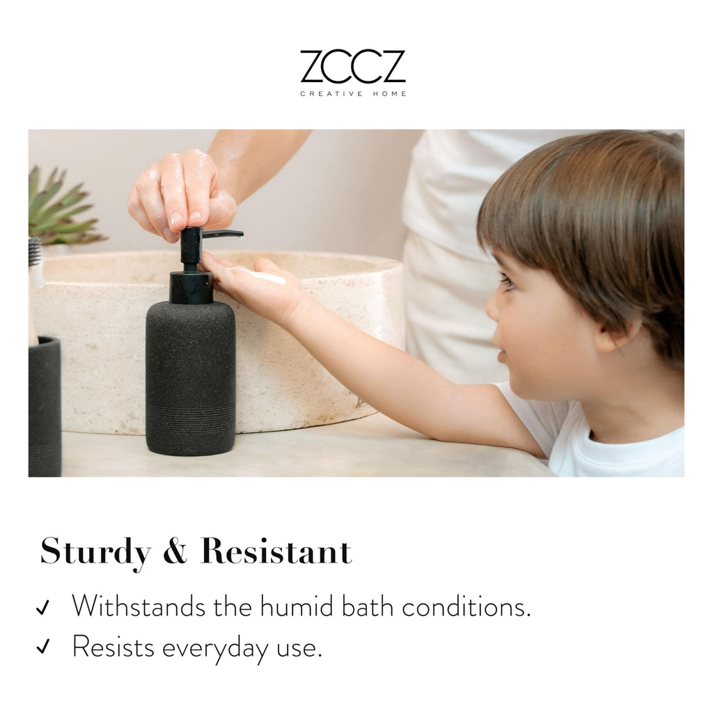zccz 6-Piece Black Bathroom Accessory Set – Modern Stone Textured Resin