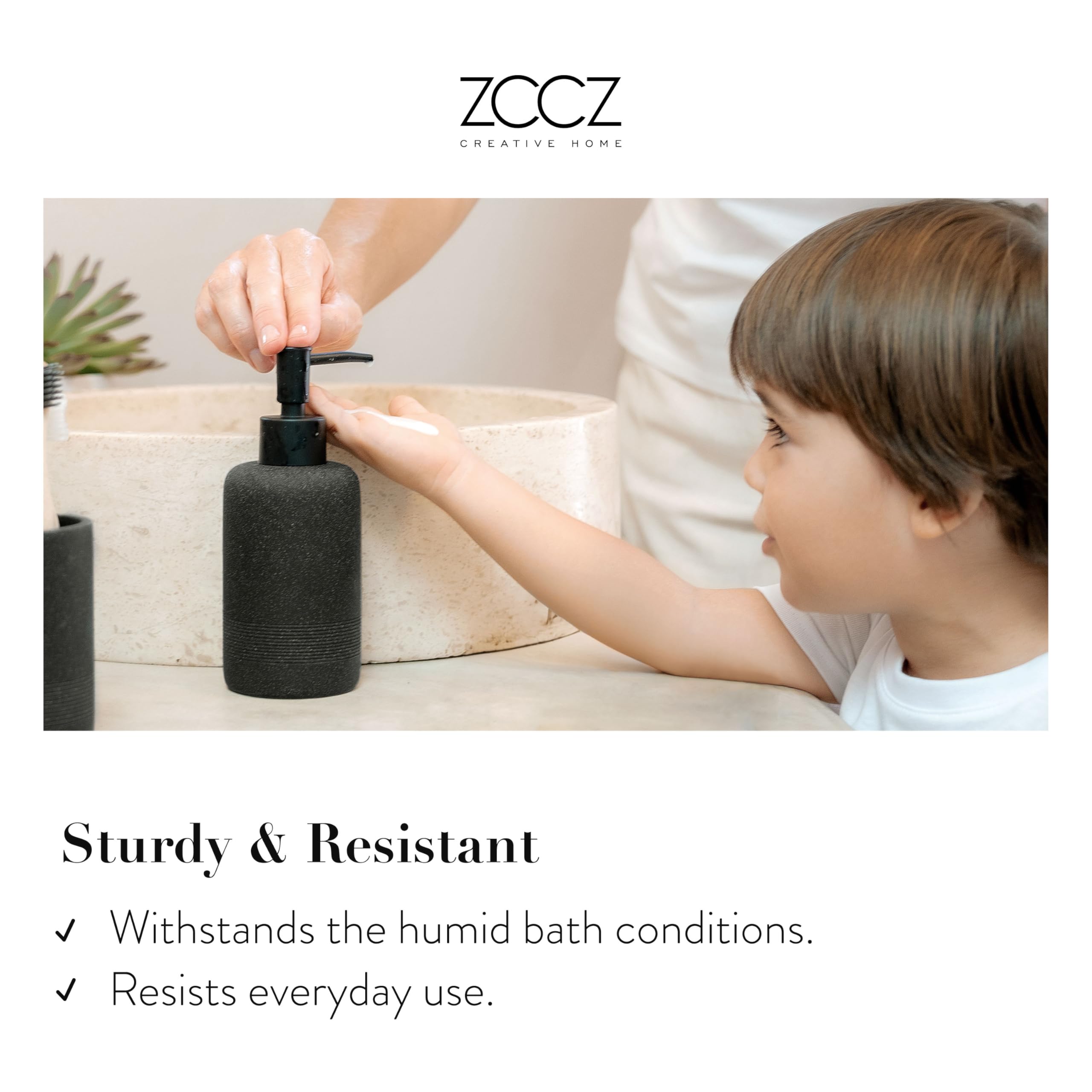 zccz 6-Piece Black Bathroom Accessory Set – Modern Stone Textured Resin