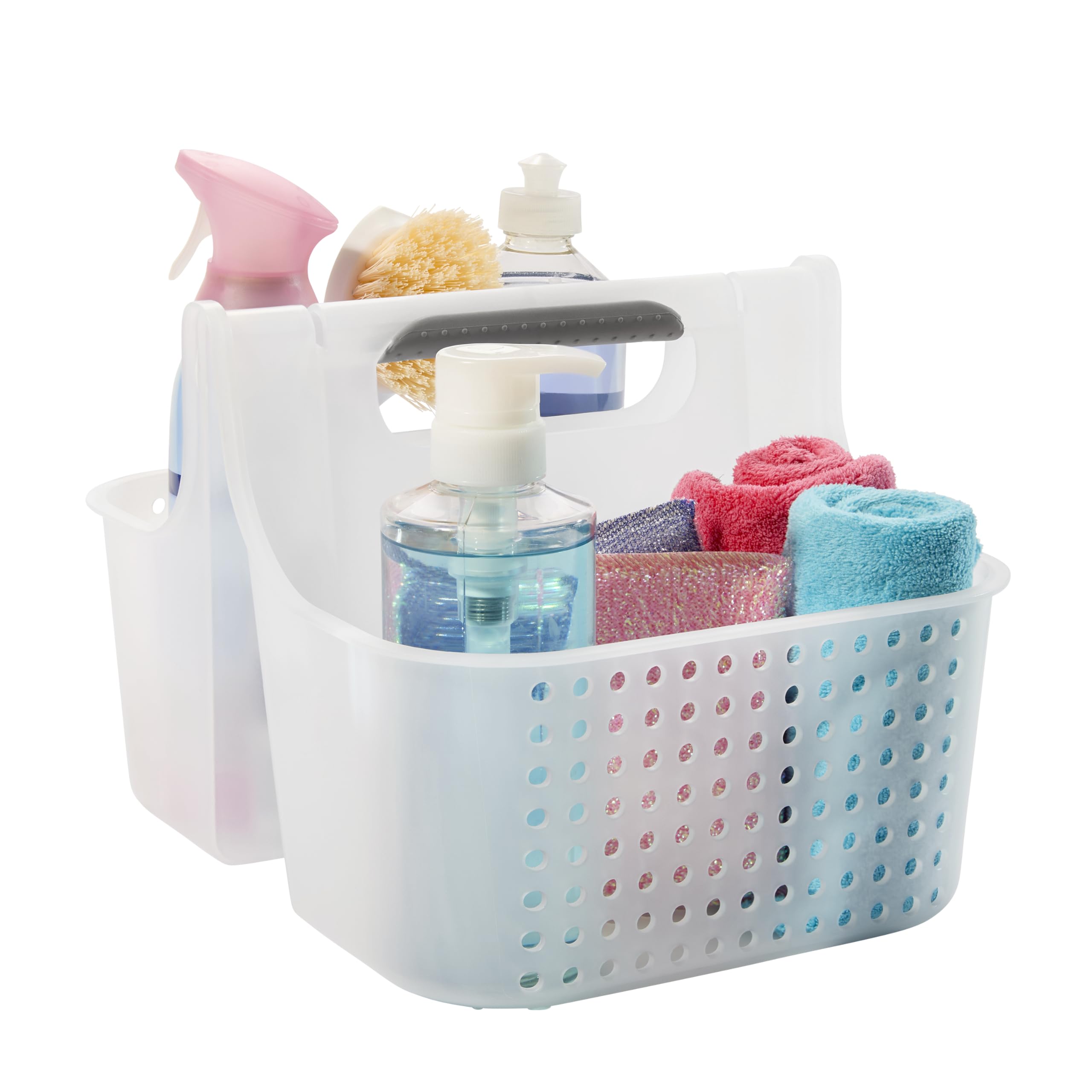 madesmart 2-Compartment Soft Grip Shower Tote | Large Plastic Caddy - Frost