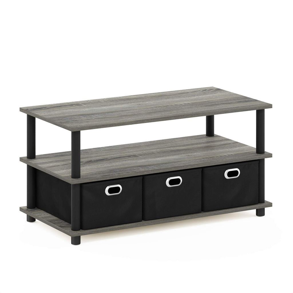 Furinno Frans Turn-N-Tube Coffee Table with Storage Bins - French Oak Grey