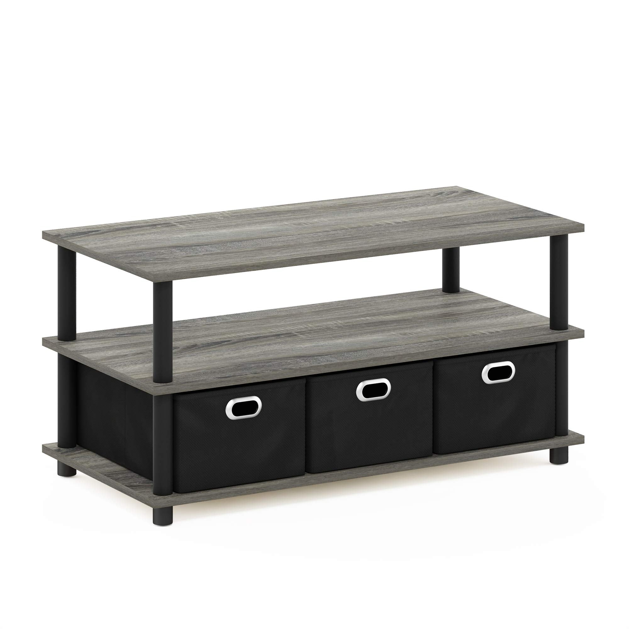 Furinno Frans Turn-N-Tube Coffee Table with Storage Bins - French Oak Grey