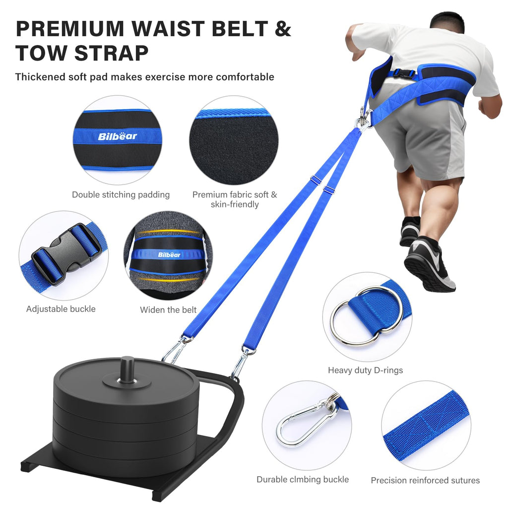 Bilbear Sled Pulling Belt – Adjustable Weight Sled Training Waist Belt, Blue