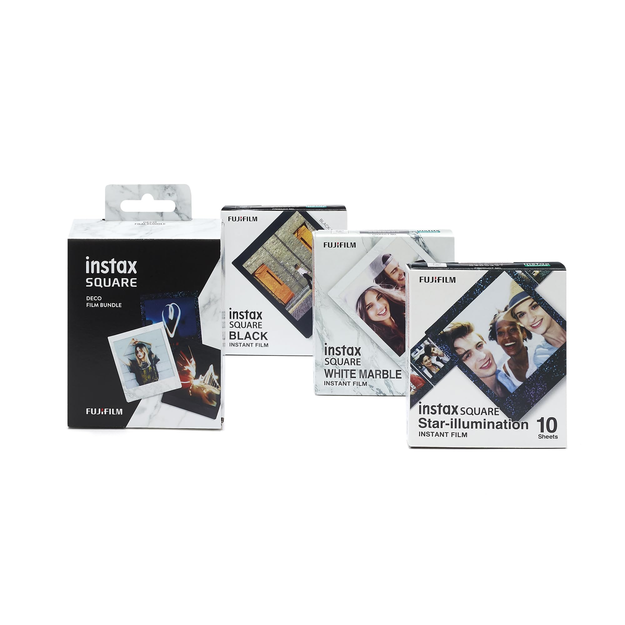 Instax SQUARE Instant Film 3-Pack – Black, White Marble & Star Borders