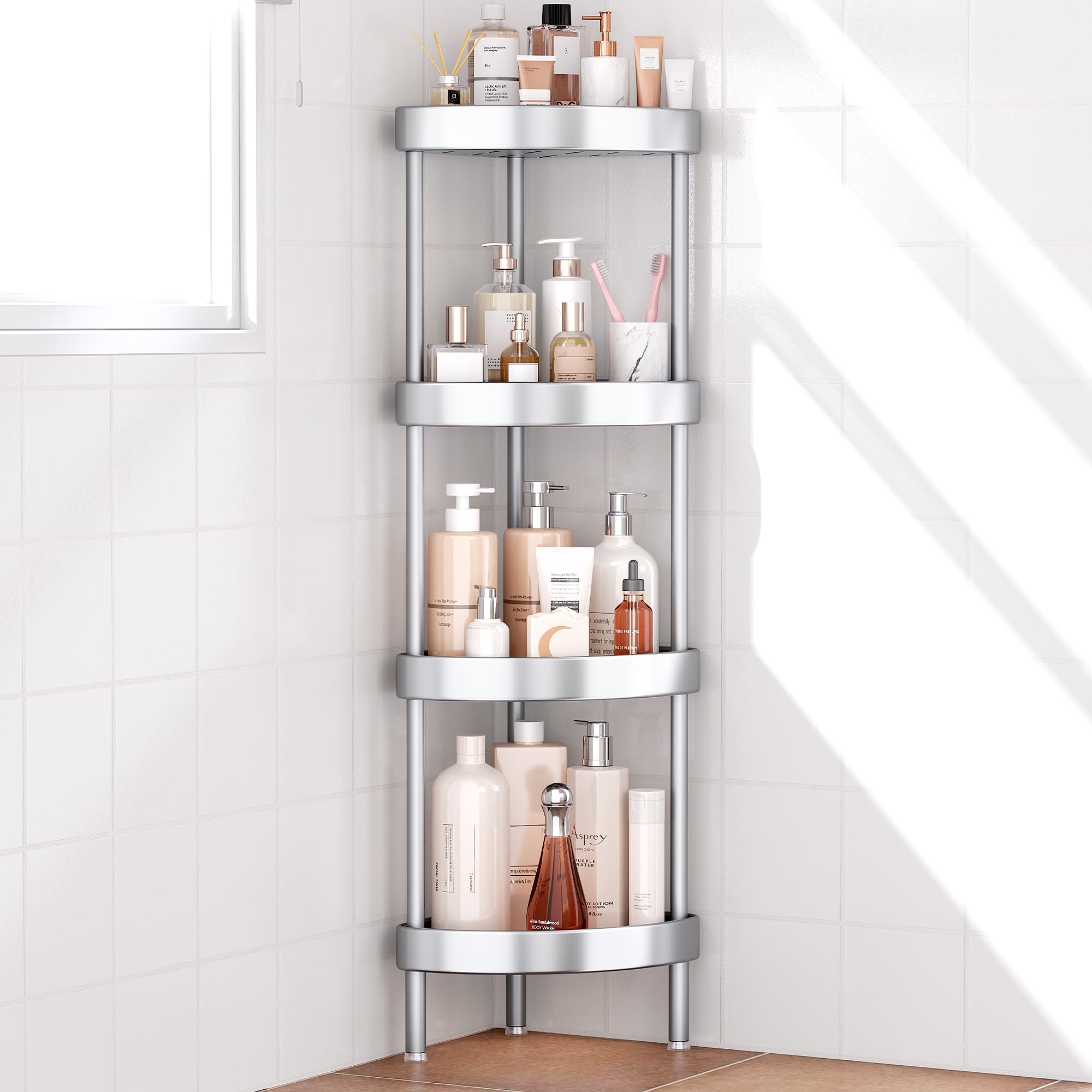 Nieifi 4-Tier Corner Shower Caddy – Rustproof Aluminum Bathroom Stand