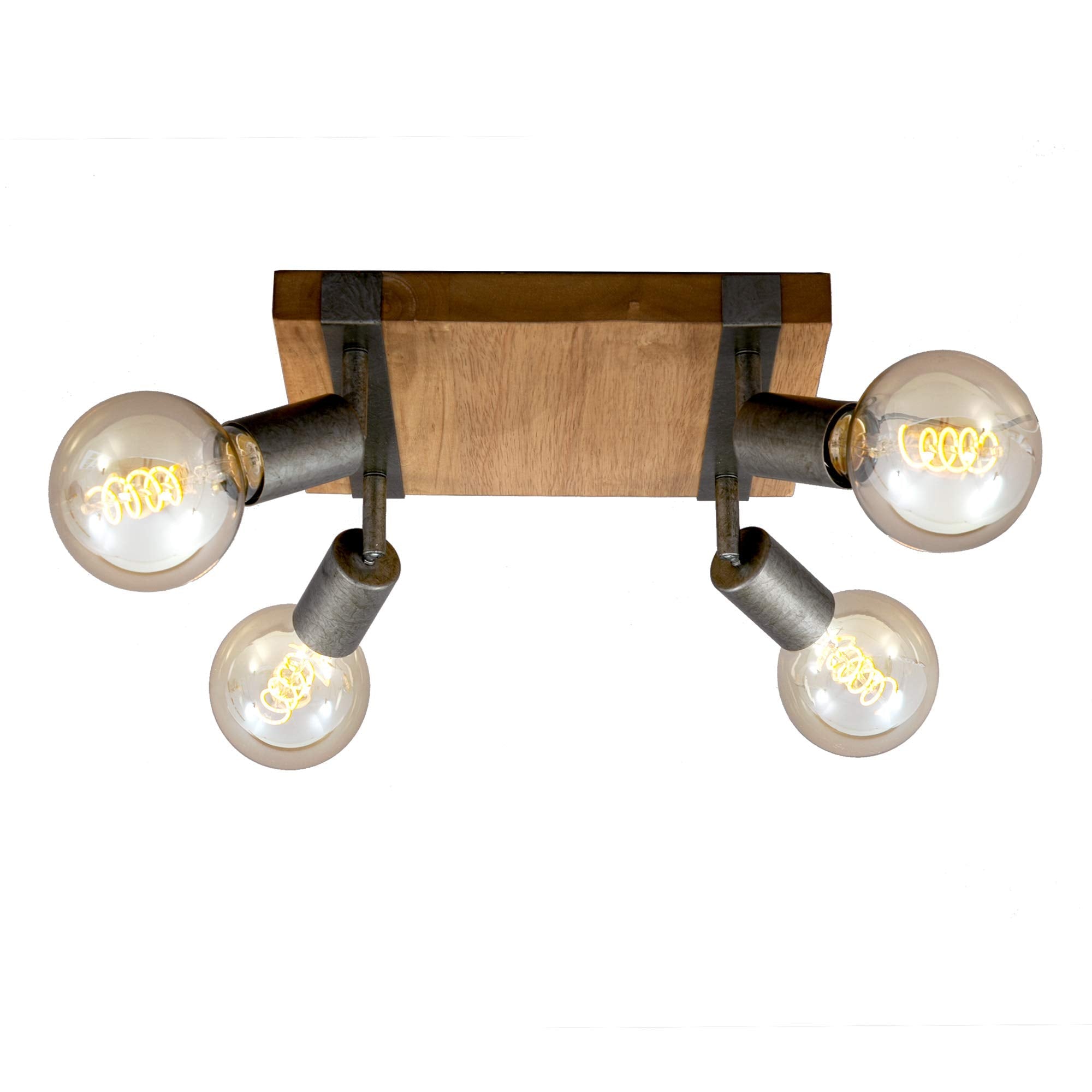 Briloner Vintage Ceiling Light – 4-Spot Rotatable Retro Lamp with Wood Base