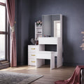 ELEGANT White Vanity Makeup Desk with Sliding Mirror, 3 Drawers & Stool