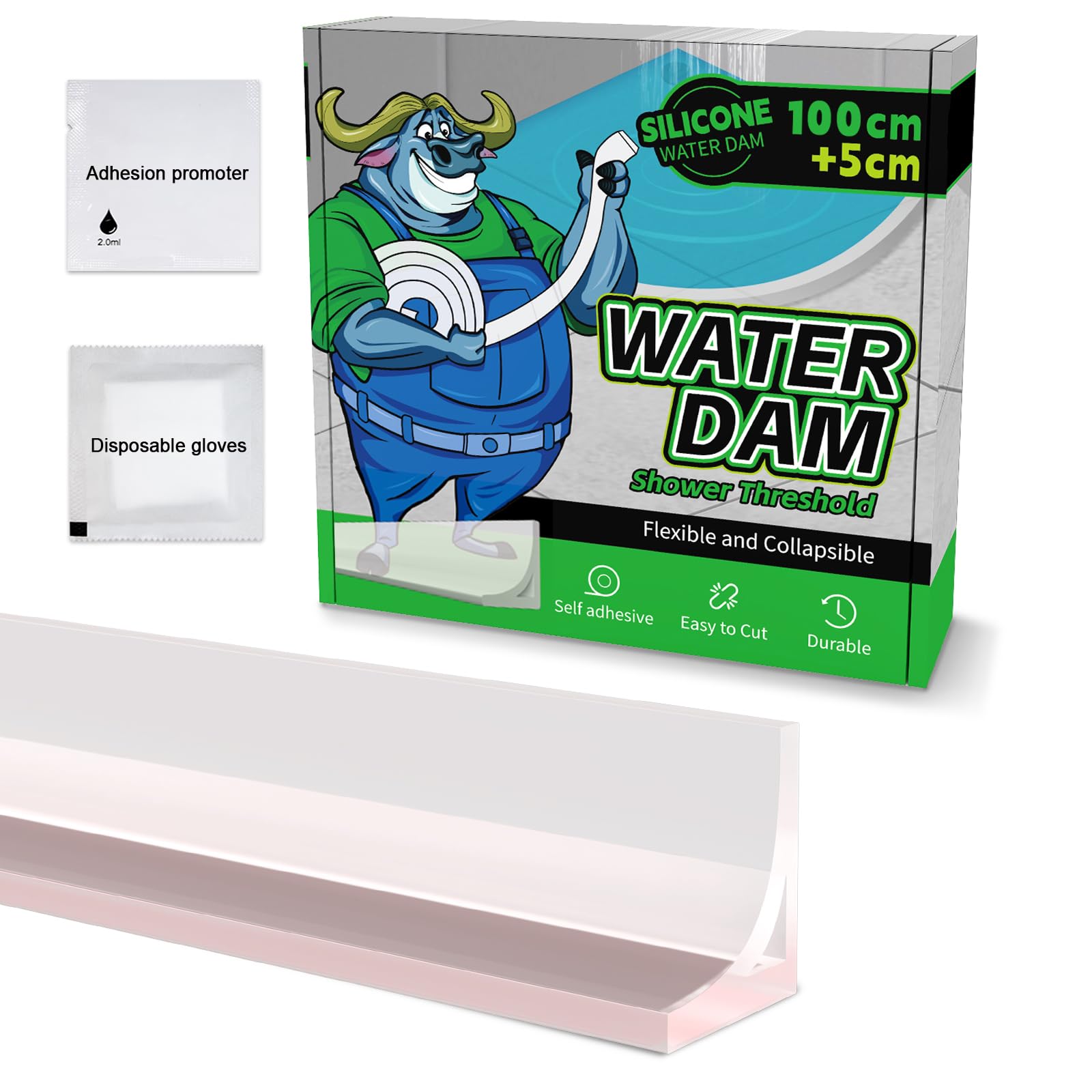 ALITAIYI Silicone Shower Barrier | Self-Adhesive Water Stopper, 1.05m