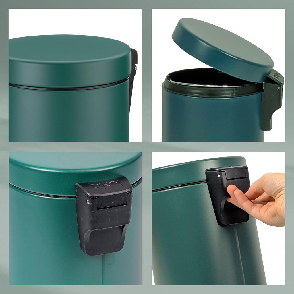 Kela cosmetic bin green 3l, metal pedal bin bathroom, bathroom waste bin with inner bin and carrying handle, MONACO, alpine green matt - image 5