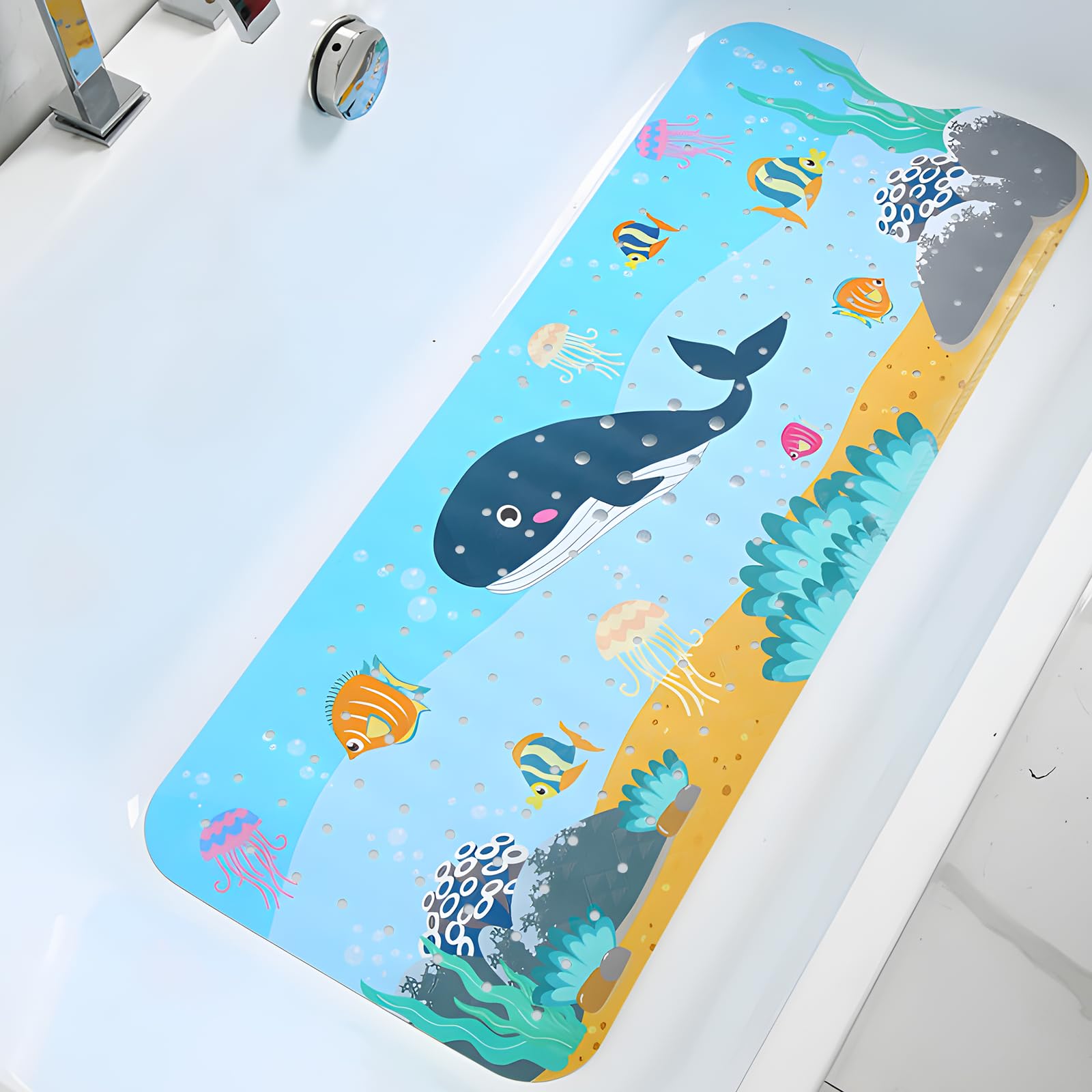 Jolof Store Baby Bath Mat – Extra Long Non-Slip Ocean Cartoon Bathtub Mat