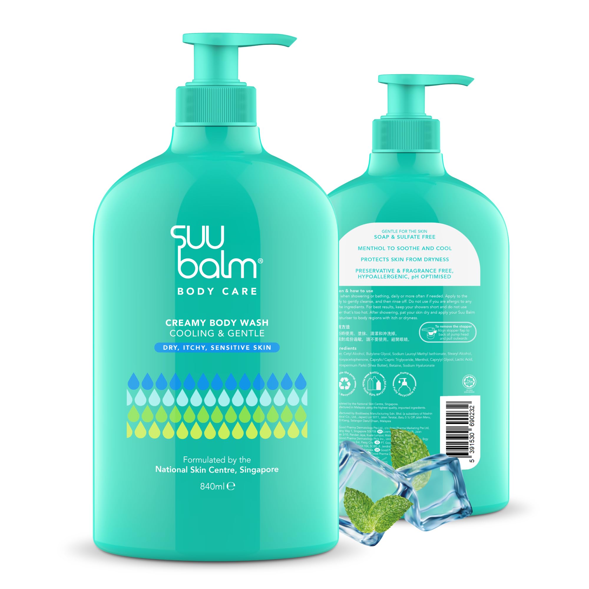 Suu Balm Anti Itch Body Wash | Menthol & Shea Butter Eczema Relief | 840ml