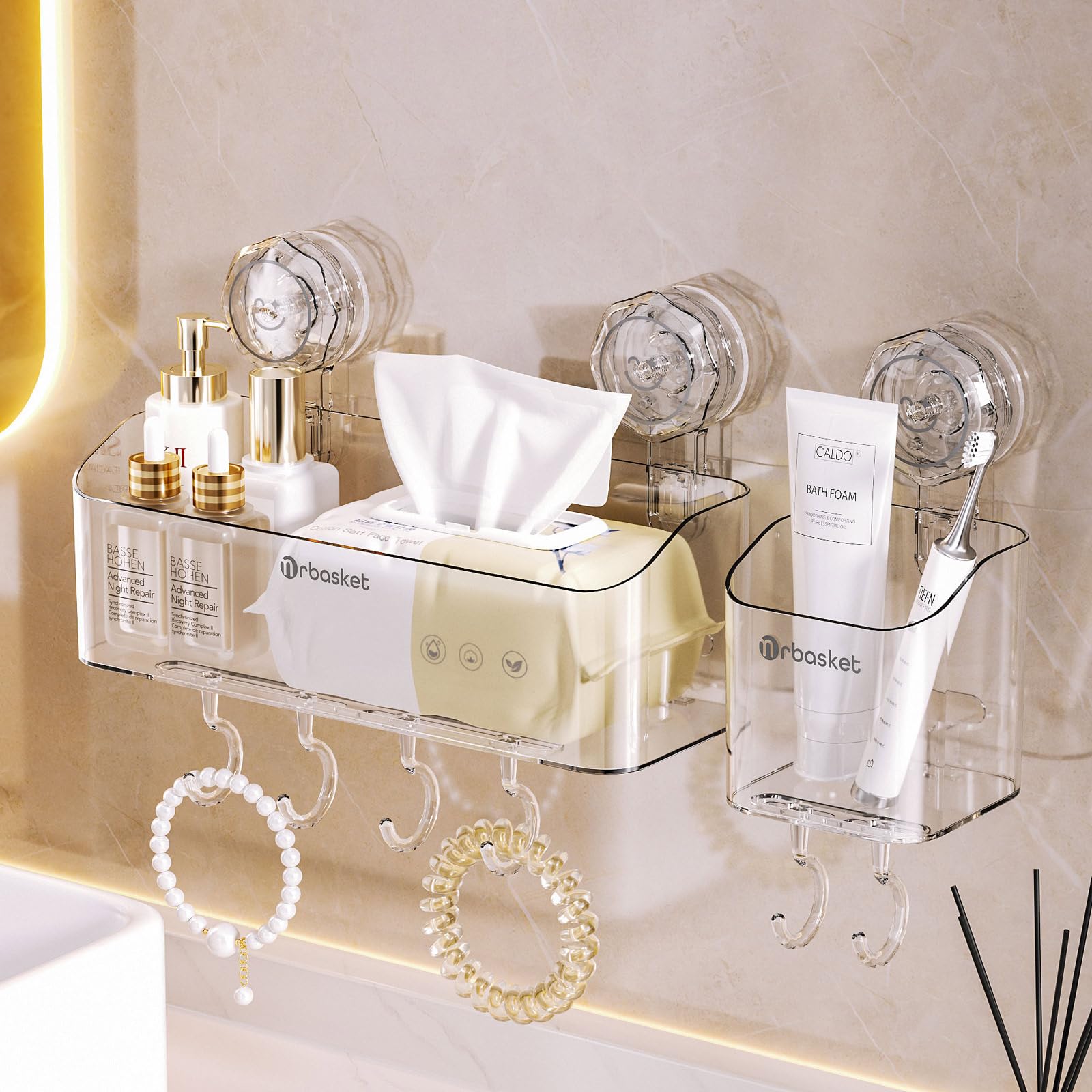 QICAIFACAI Suction Shower Caddy 2-Pack – No-Drill Transparent Storage Rack