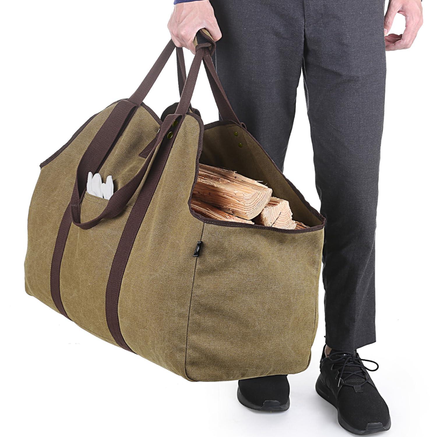 BONTHEE Extra Large Waterproof Canvas Firewood Log Carrier with Strap