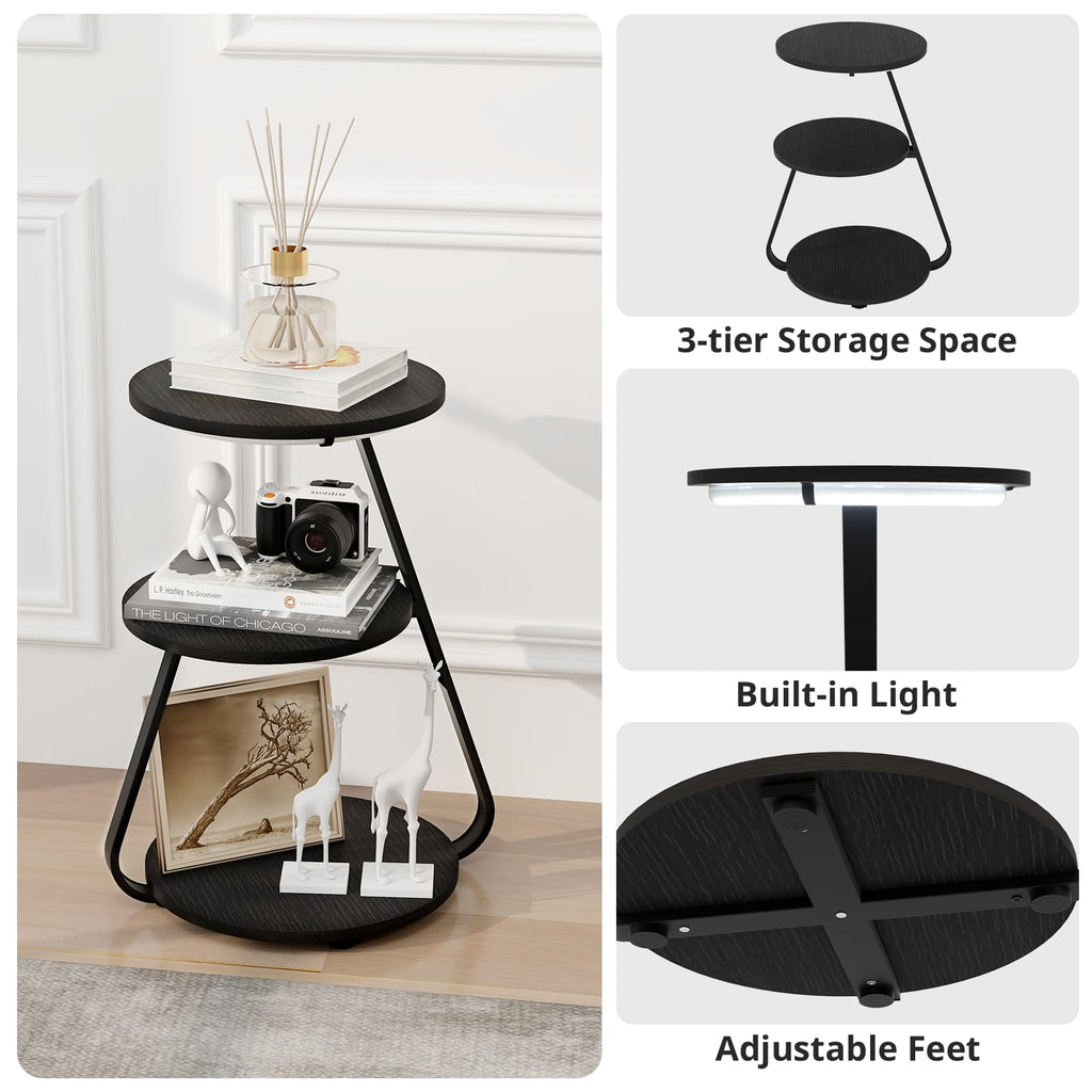 ARTETHYS Side Table, Small Round Coffee Table, Black