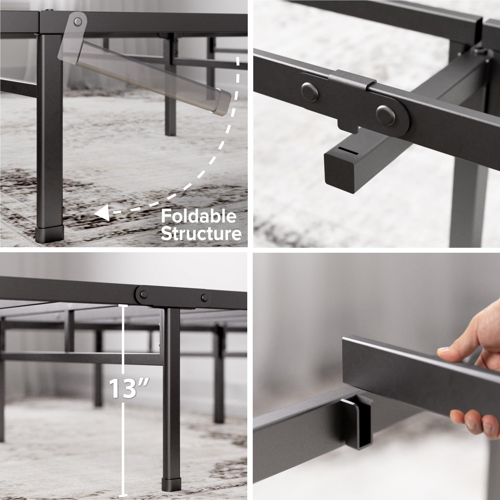 ZINUS Justin Metal Double Bed Frame | 135x190cm Steel Slat Support