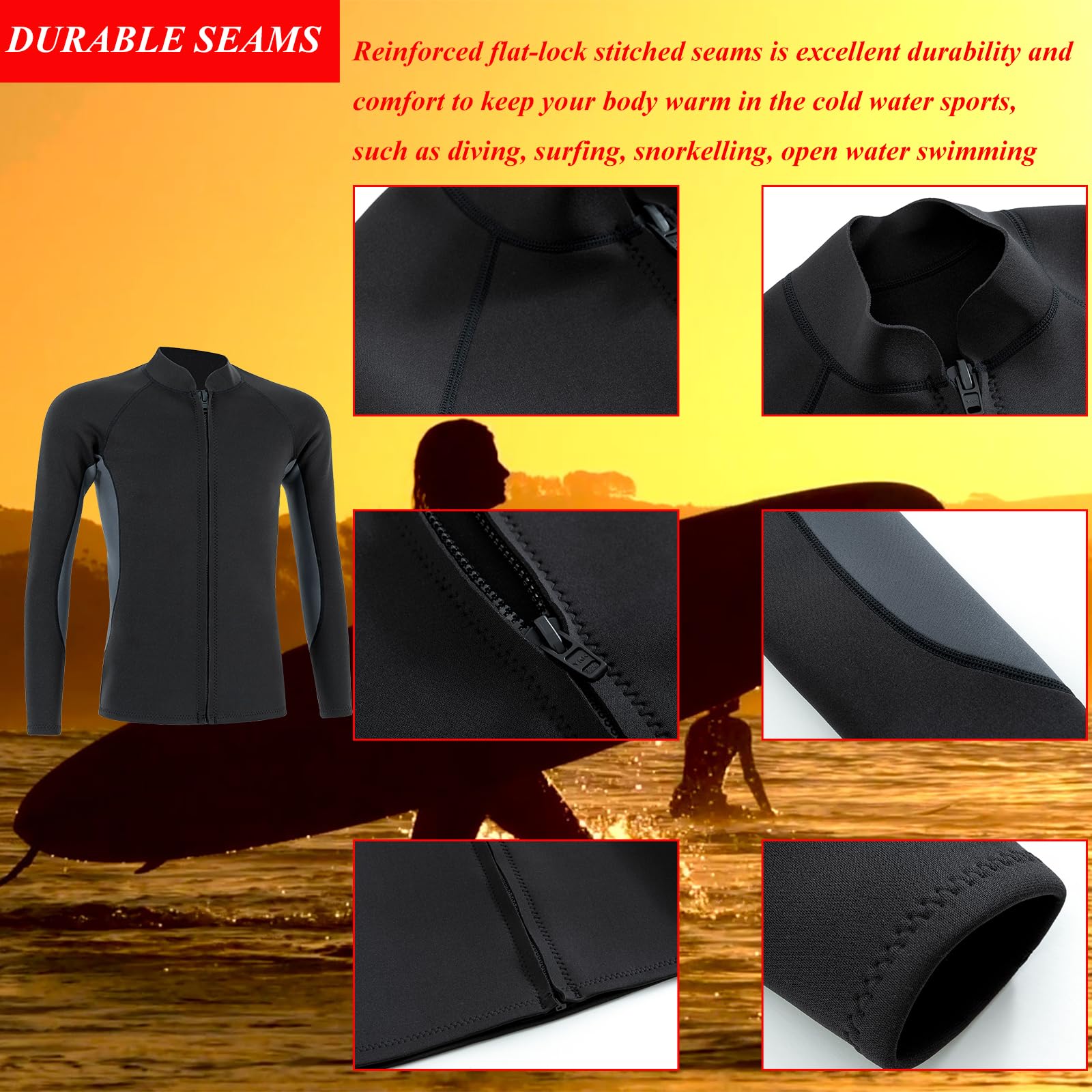 YDQUANI 2mm Neoprene Wetsuit Top | Thermal Long Sleeve Diving Jacket