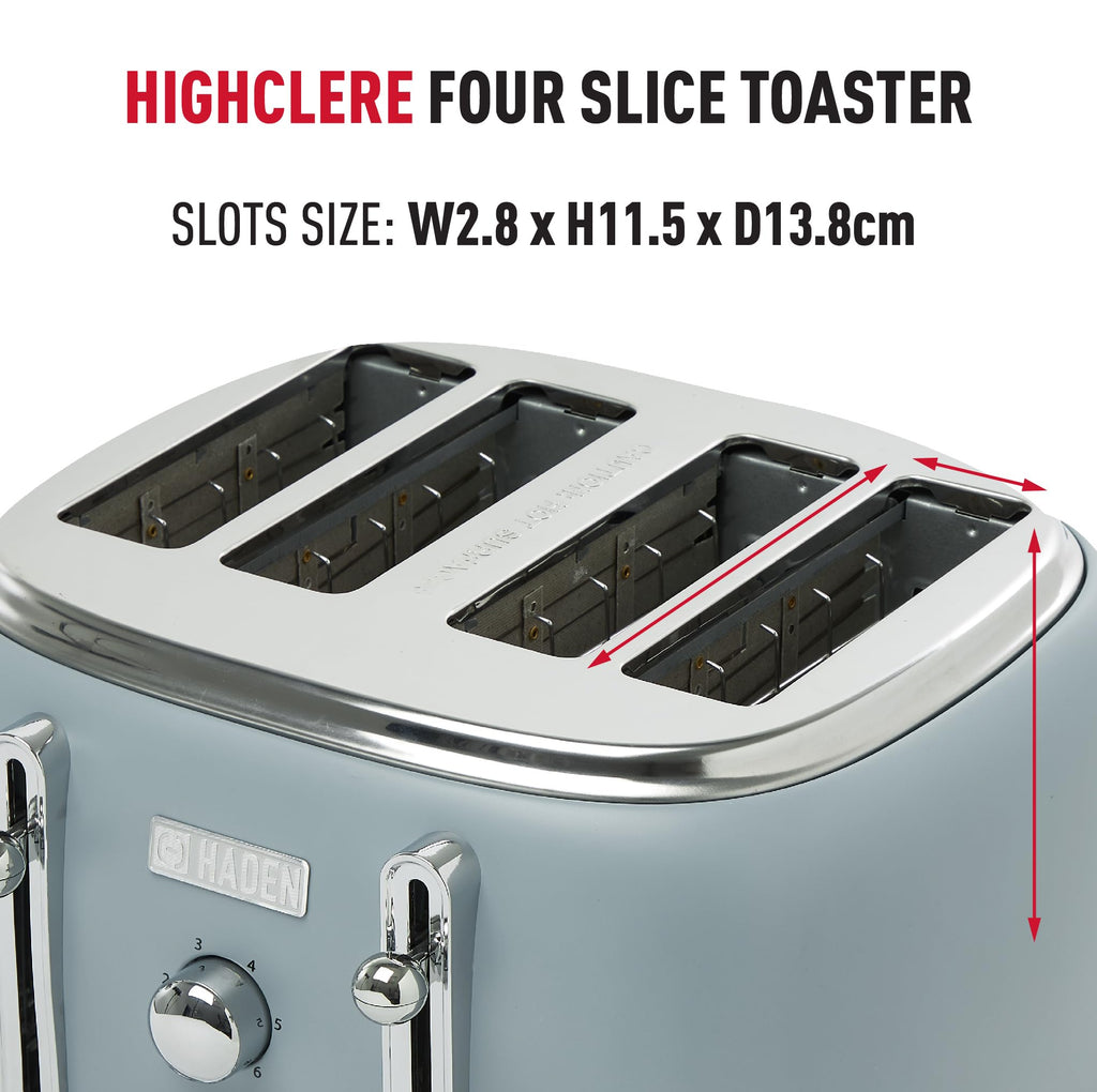 Haden Highclere 4-Slice Toaster – Blue Stainless Steel with Wide Slots