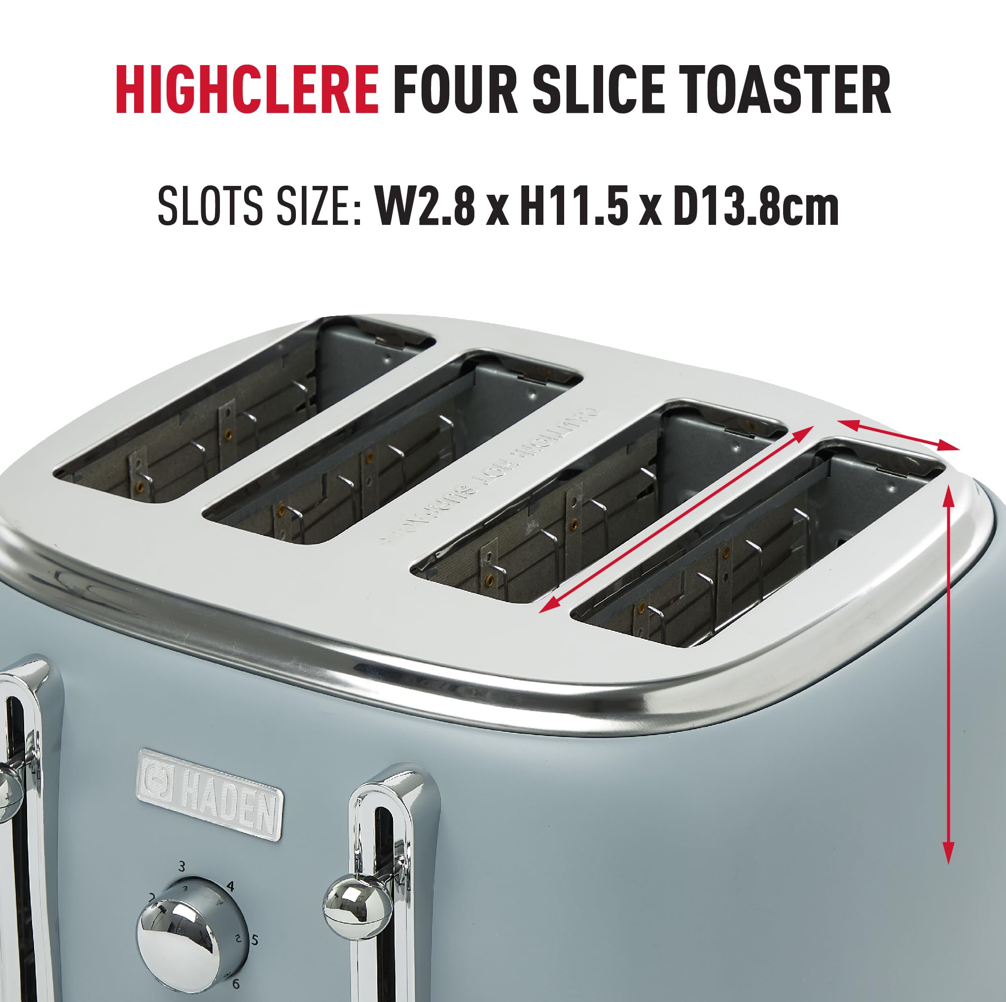 Haden Highclere 4-Slice Toaster – Blue Stainless Steel with Wide Slots