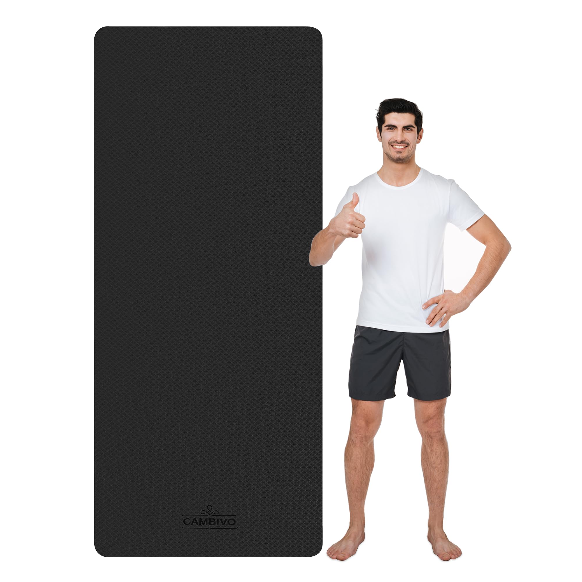 CAMBIVO Extra Long Wide Yoga Mat – 6mm Non Slip TPE Exercise Mat, Black