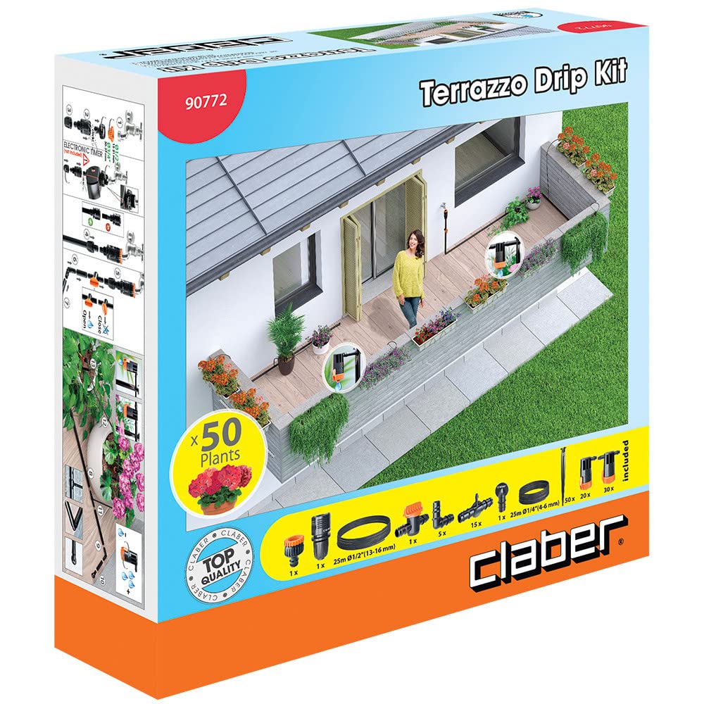 Claber Kit 50 Terrace Drip Irrigation System - Automatic Watering Set