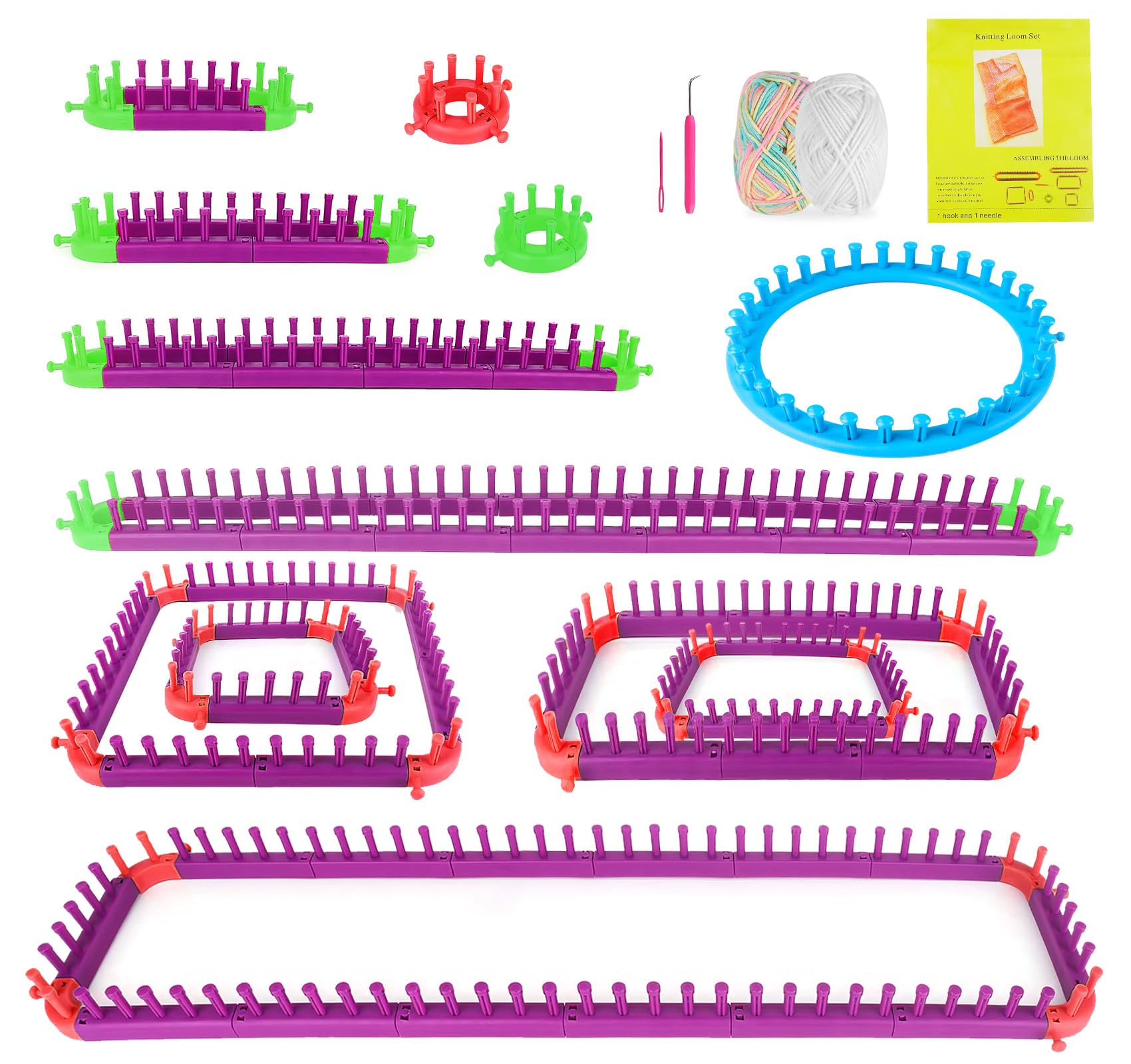ilauke Knitting Looms Set – Adjustable Weaving Kit with Hooks and Yarn