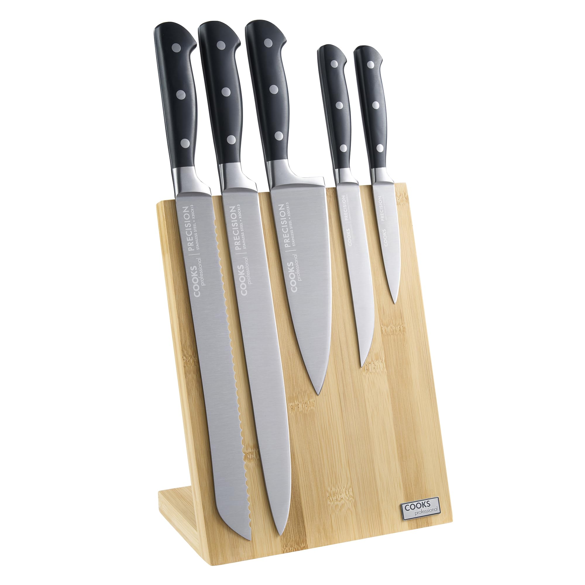 5 Piece Precision Steel Knife Set with Magnetic Bamboo Block
