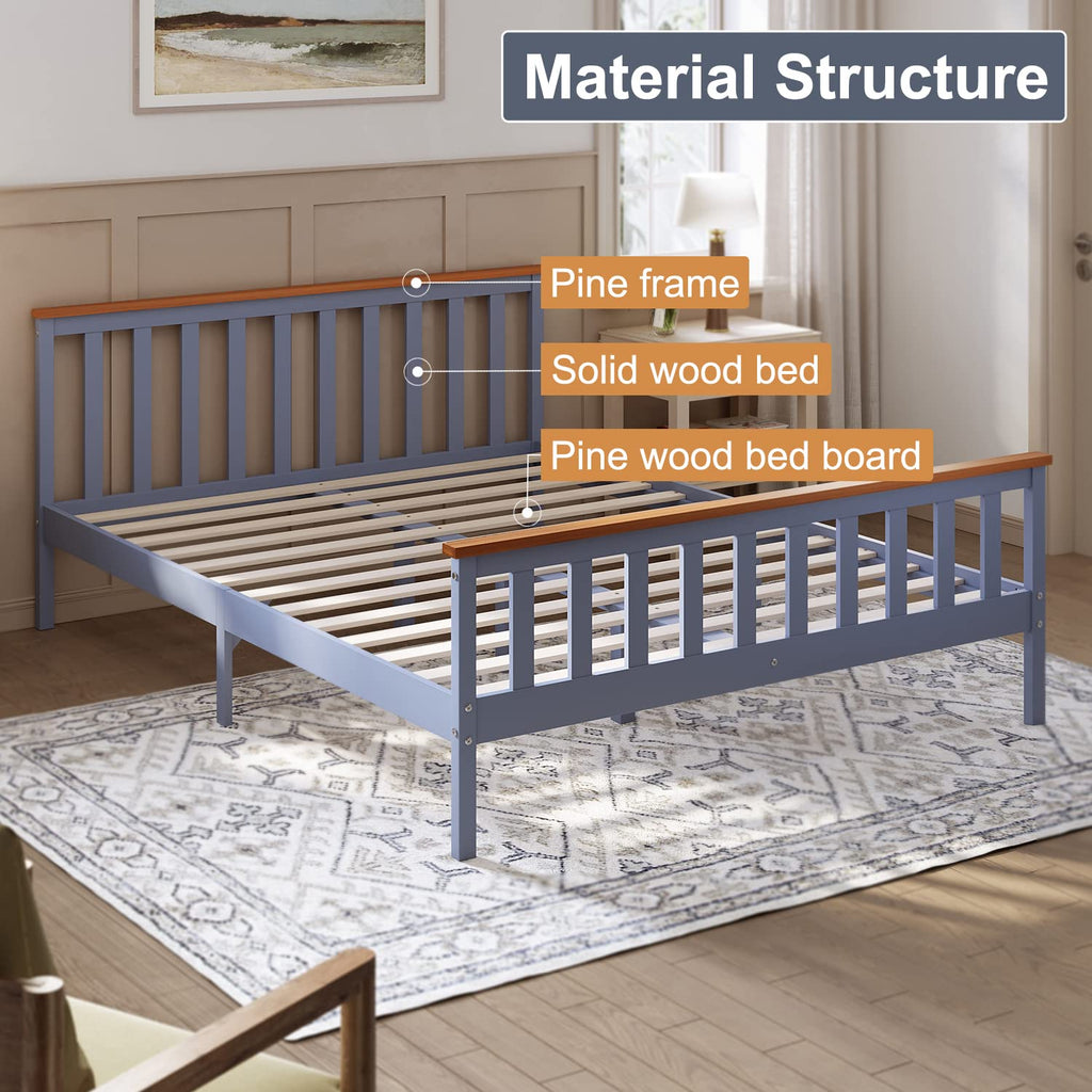 ELEGANT King Solid Wood Bed Frame with Slatted Headboard 5ft, 150x200cm - image 4