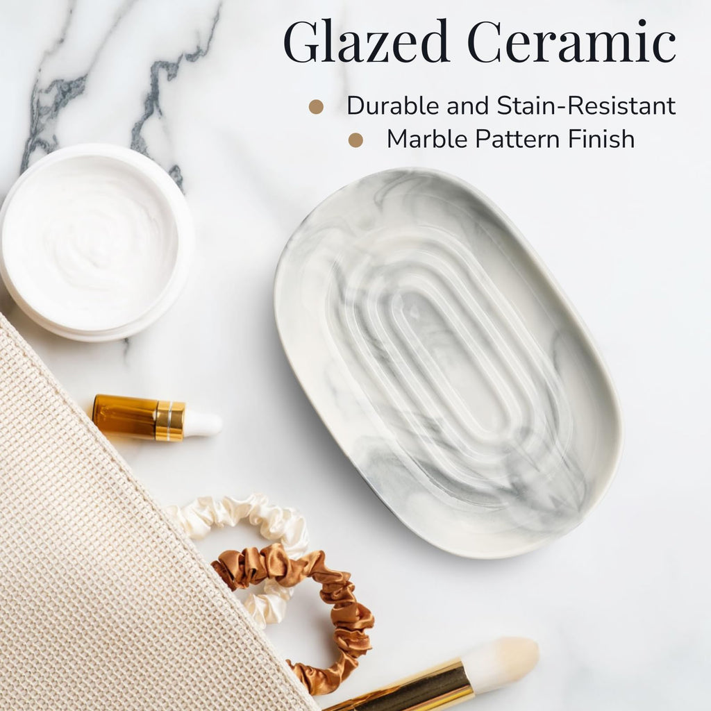 YoHyien Ceramic Soap Dish, Anti-Slip Marble Soap Dish for Bathroom, Soap Tray Dish, Soap Holder for Shower, Kitchen, and Sink - image 3