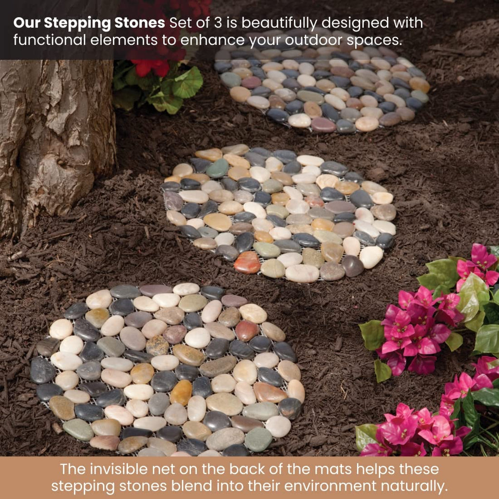 Bits and Pieces 12" Riverstone Round Stepping Stones – Set of 3