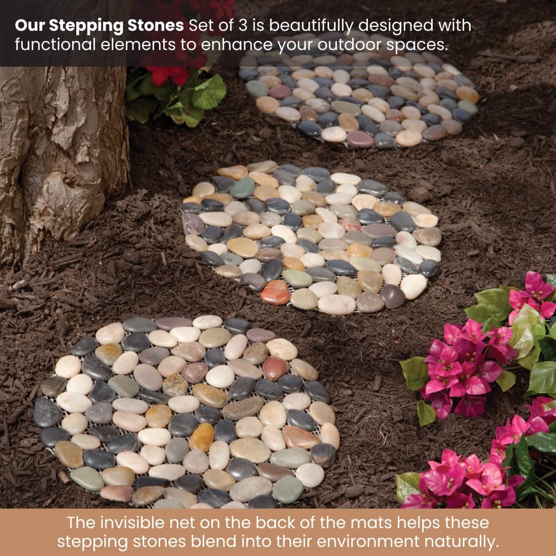 Bits and Pieces 12" Riverstone Round Stepping Stones – Set of 3