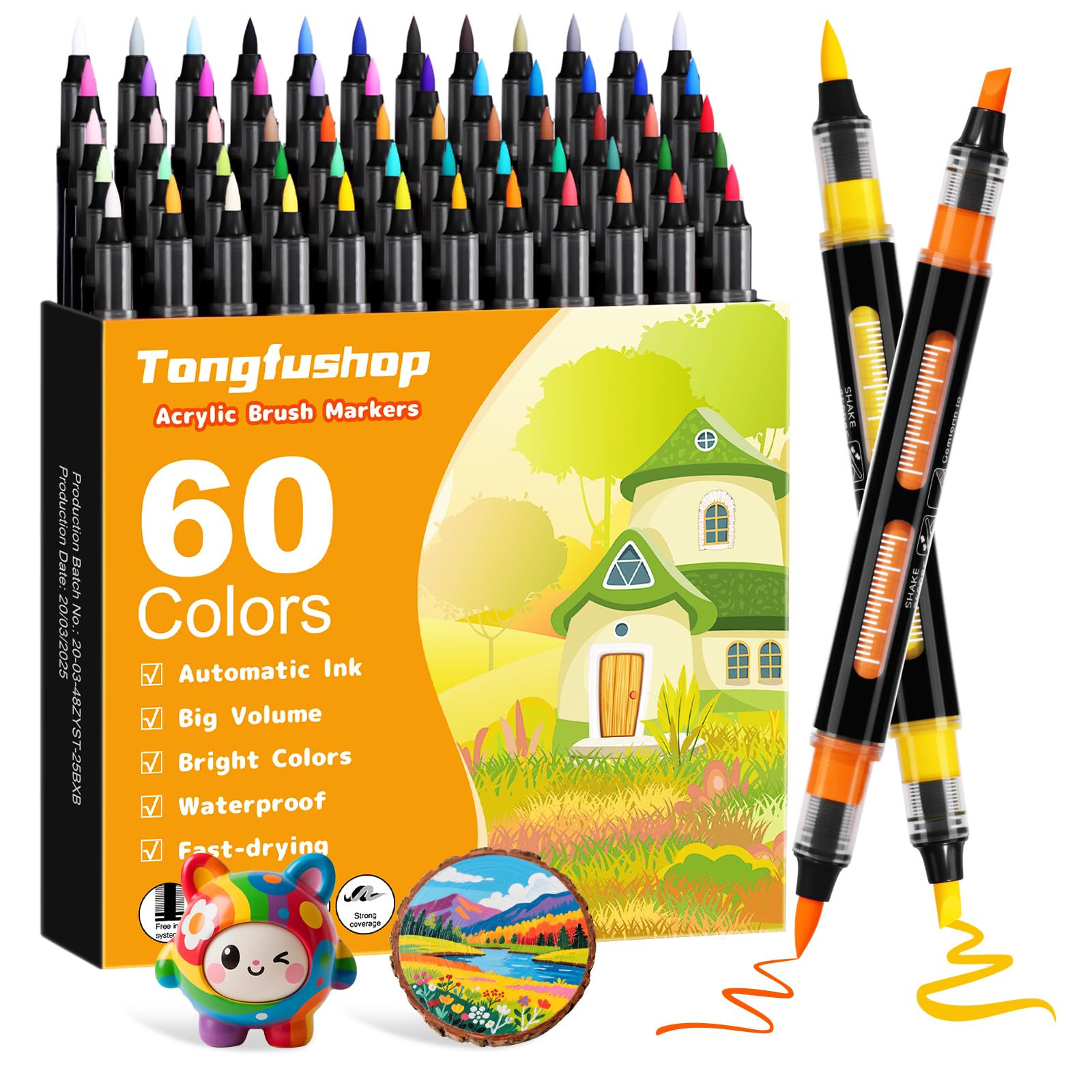 Tongfushop 60 Colors Dual Tip Acrylic Paint Pens for Rock Painting