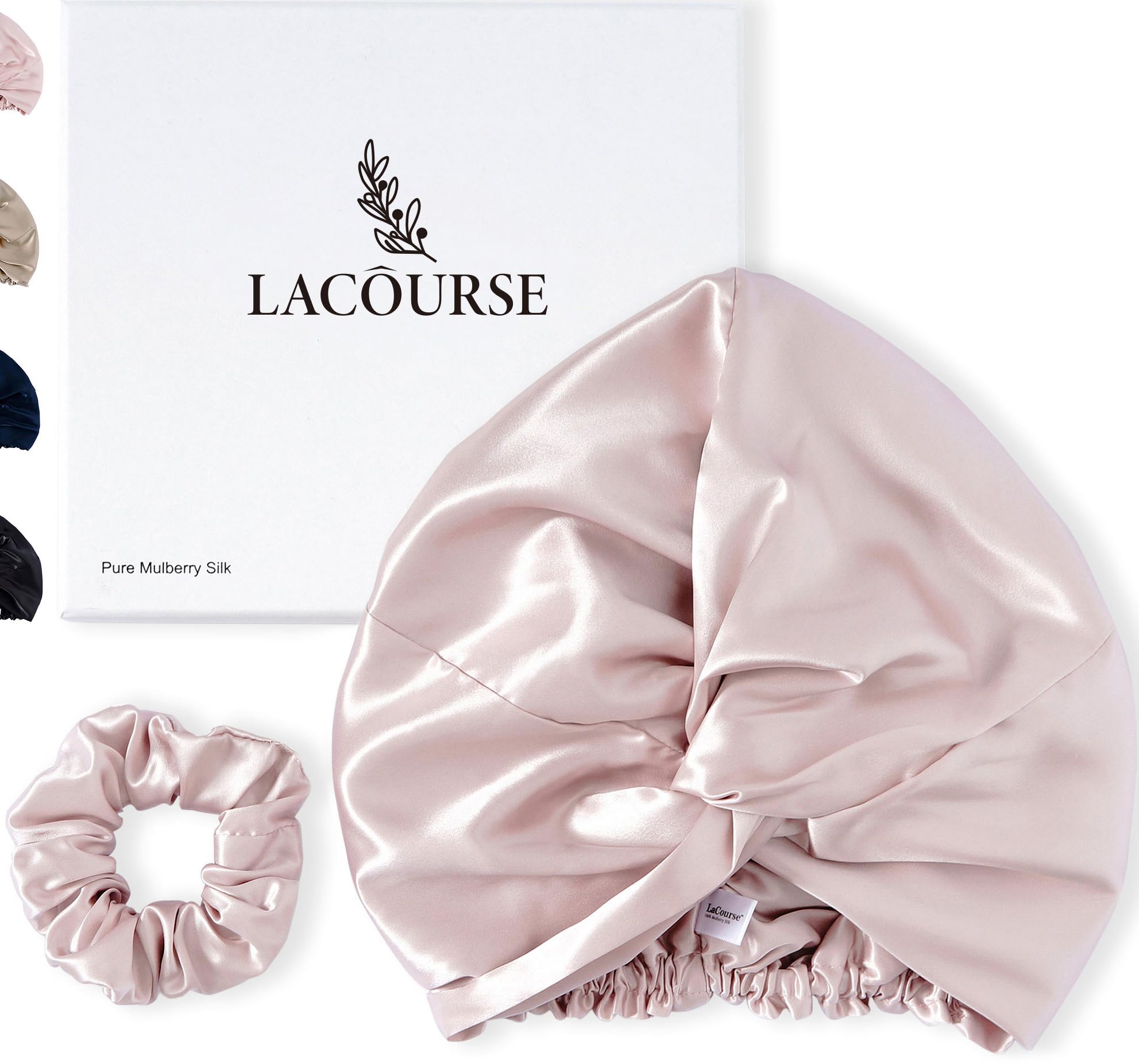 LaCourse 22Momme Mulberry Silk Bonnet | Double-Layered Hair Wrap - Pink