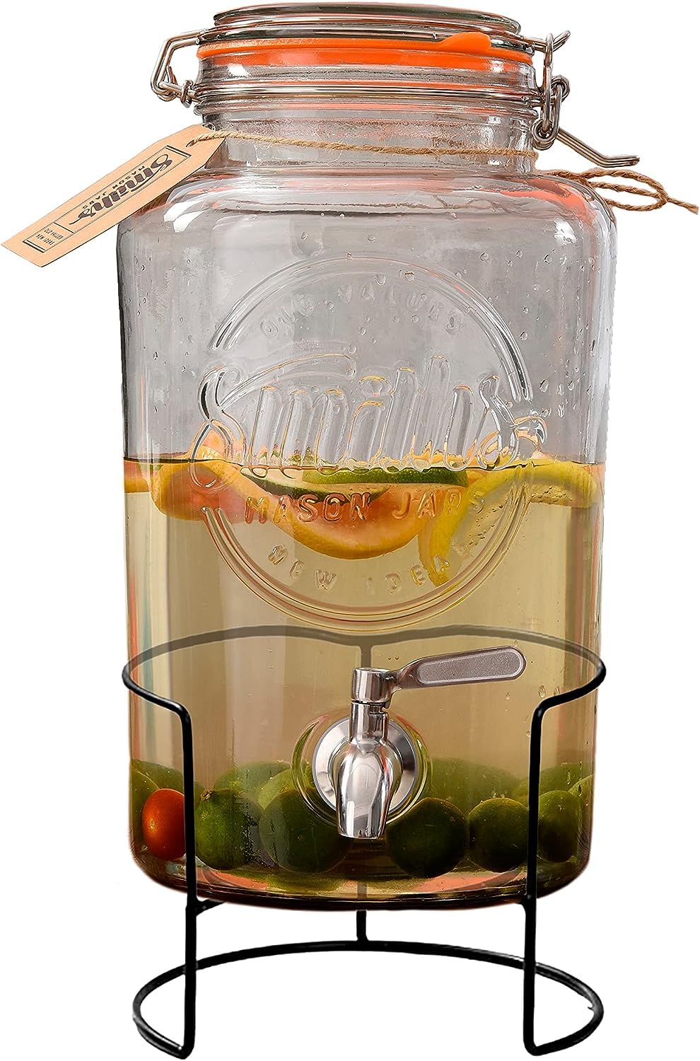 Smith's Mason Jars 5L Glass Drink Dispenser with Stainless Steel Tap